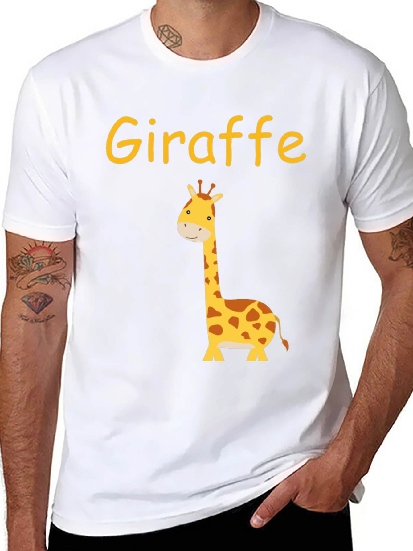 Cute Giraffe Graphic Tee - Black Cotton T-Shirt