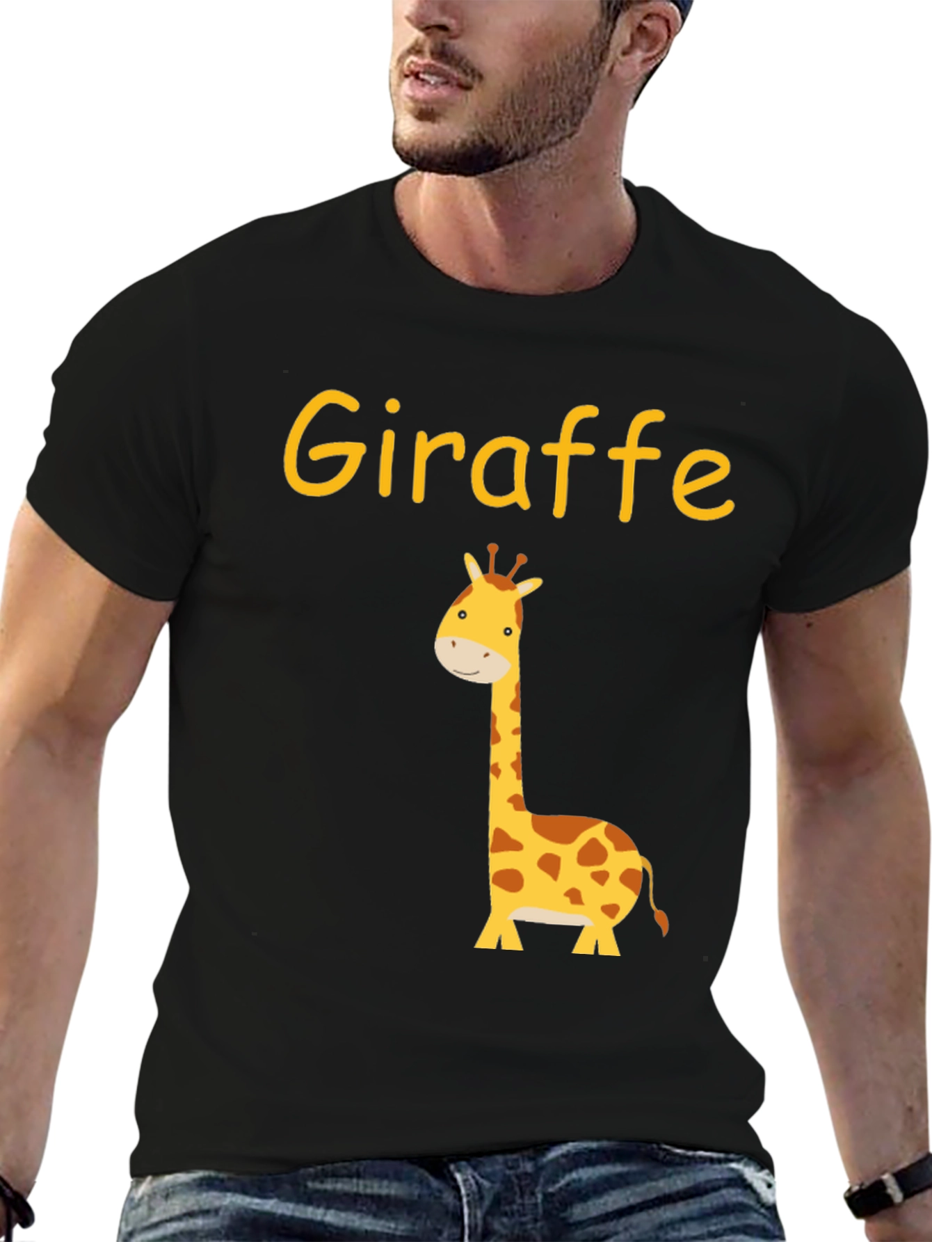Cute Giraffe Graphic Tee - Black Cotton T-Shirt