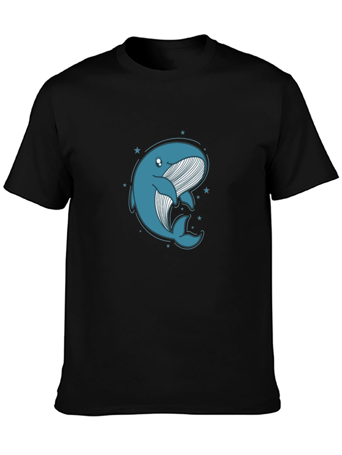 Cute Whale Graphic Tee - Black Cotton T-Shirt