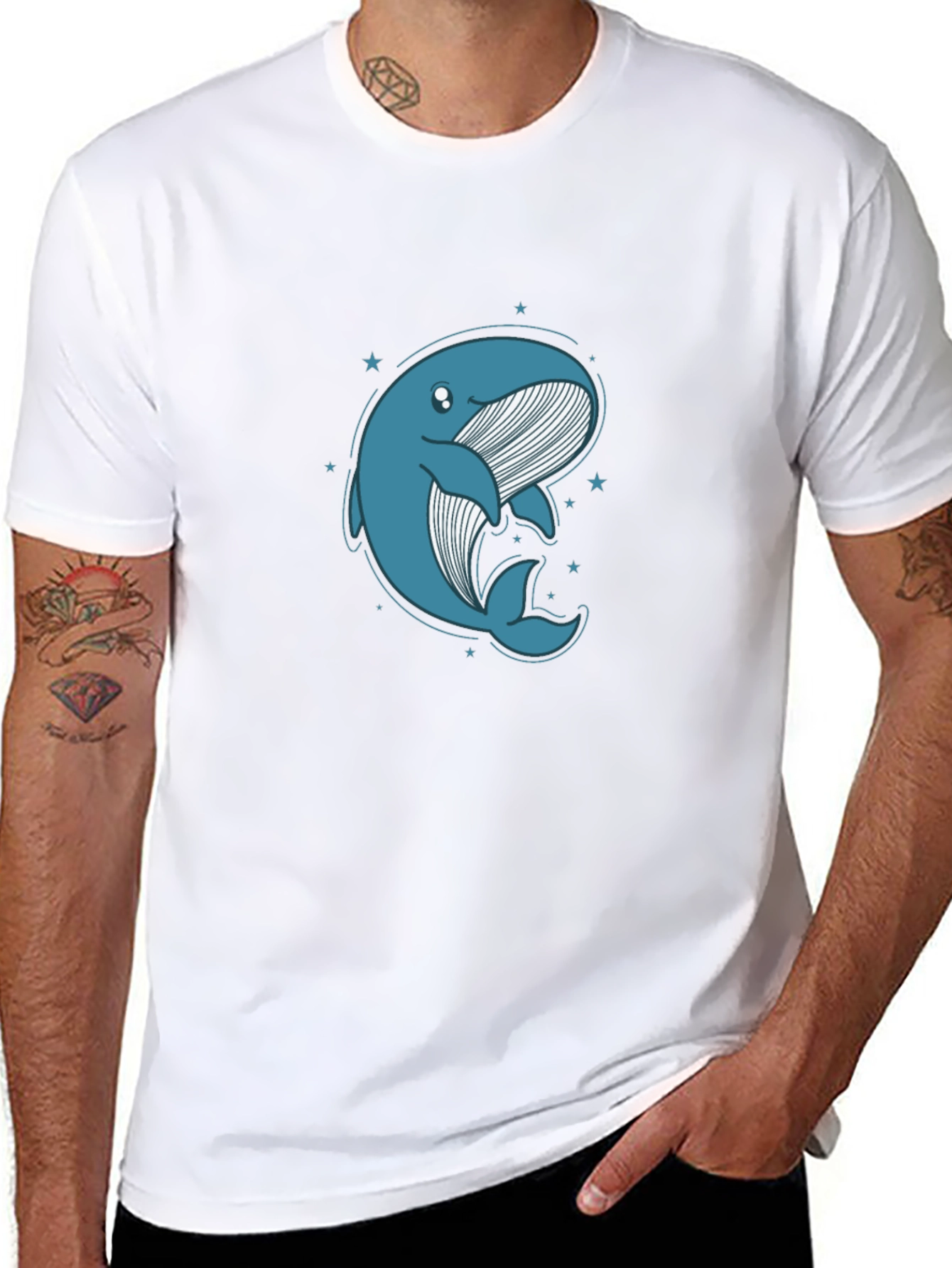 Cute Whale Graphic Tee - Black Cotton T-Shirt