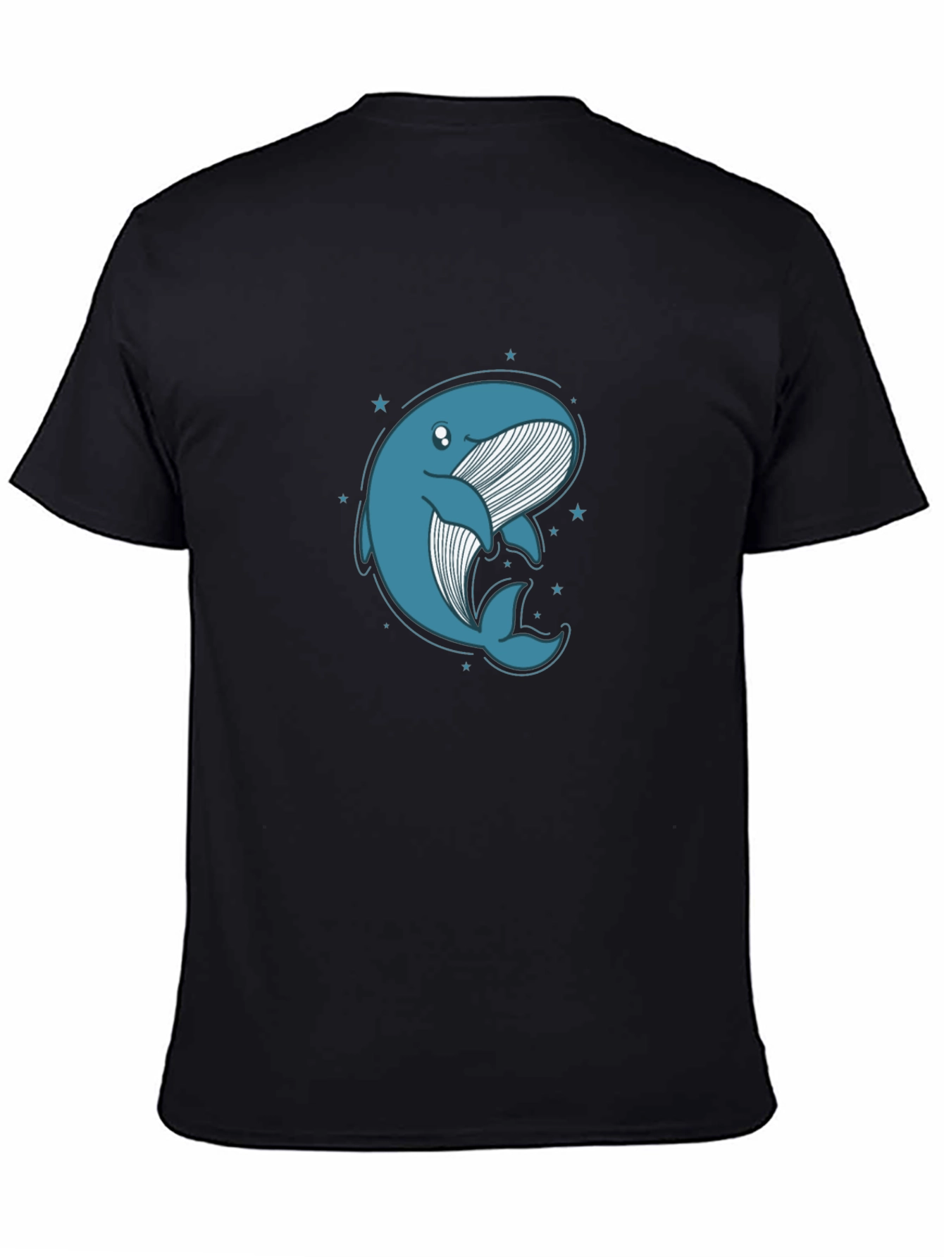 Cute Whale Graphic Tee - Black Cotton T-Shirt