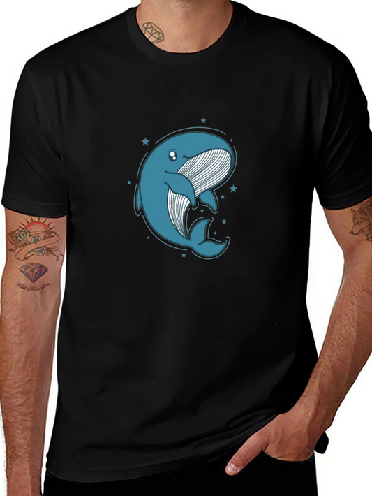 Cute Whale Graphic Tee - Black Cotton T-Shirt