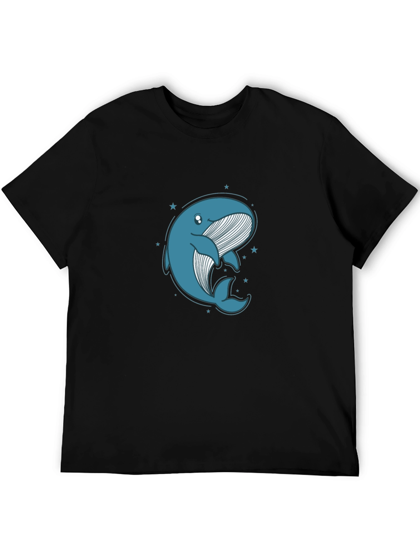 Cute Whale Graphic Tee - Black Cotton T-Shirt