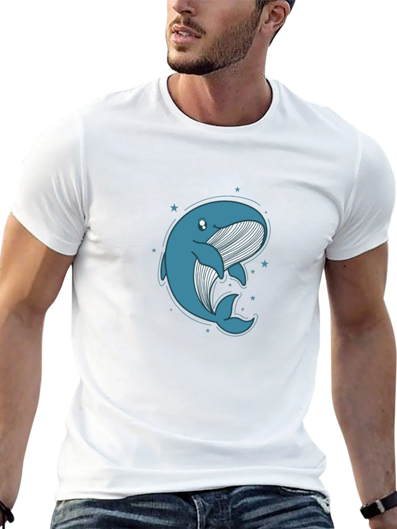 Cute Whale Graphic Tee - Black Cotton T-Shirt