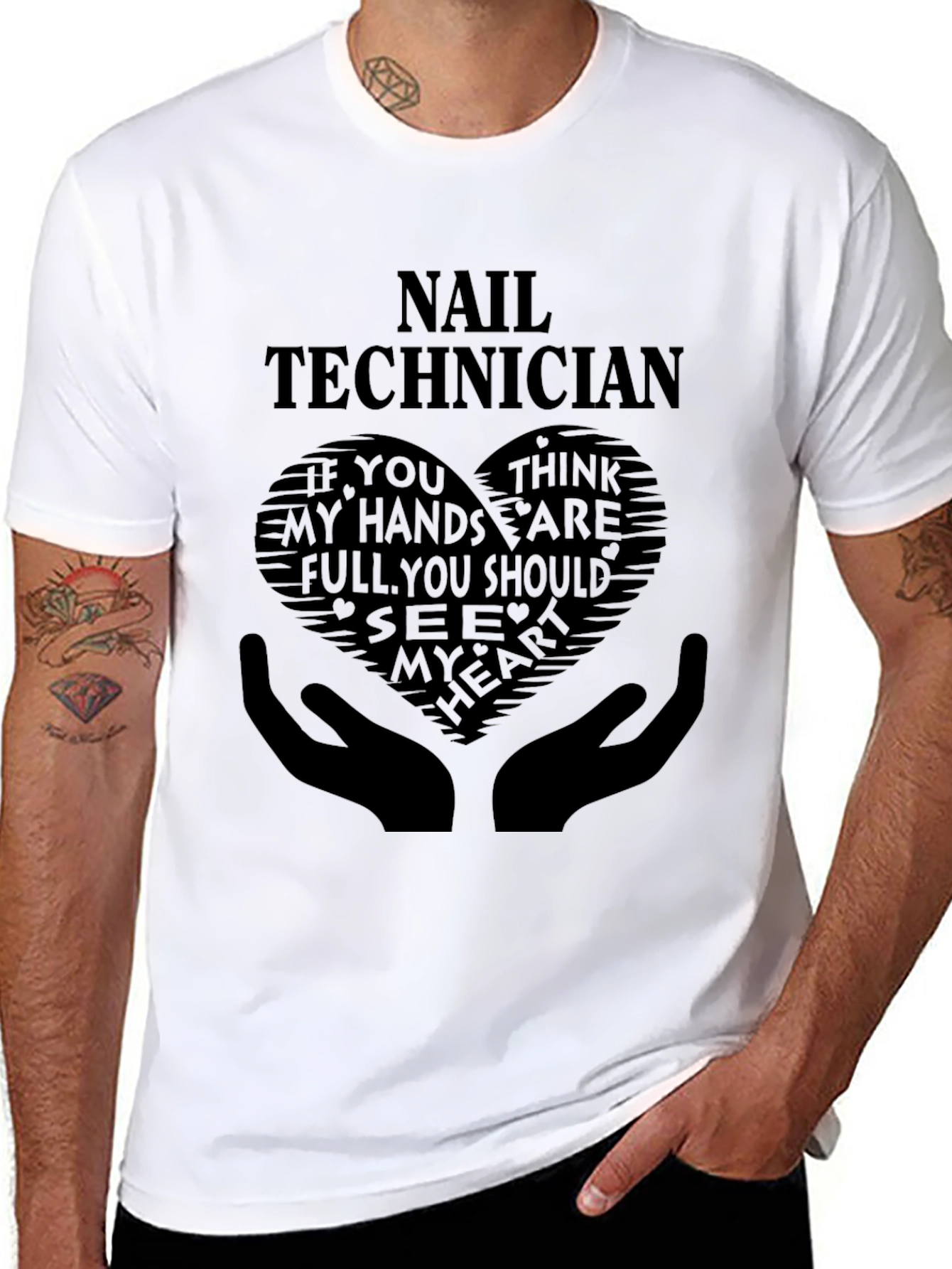Nail Technician T-Shirt - Heart Hands Graphic Tee