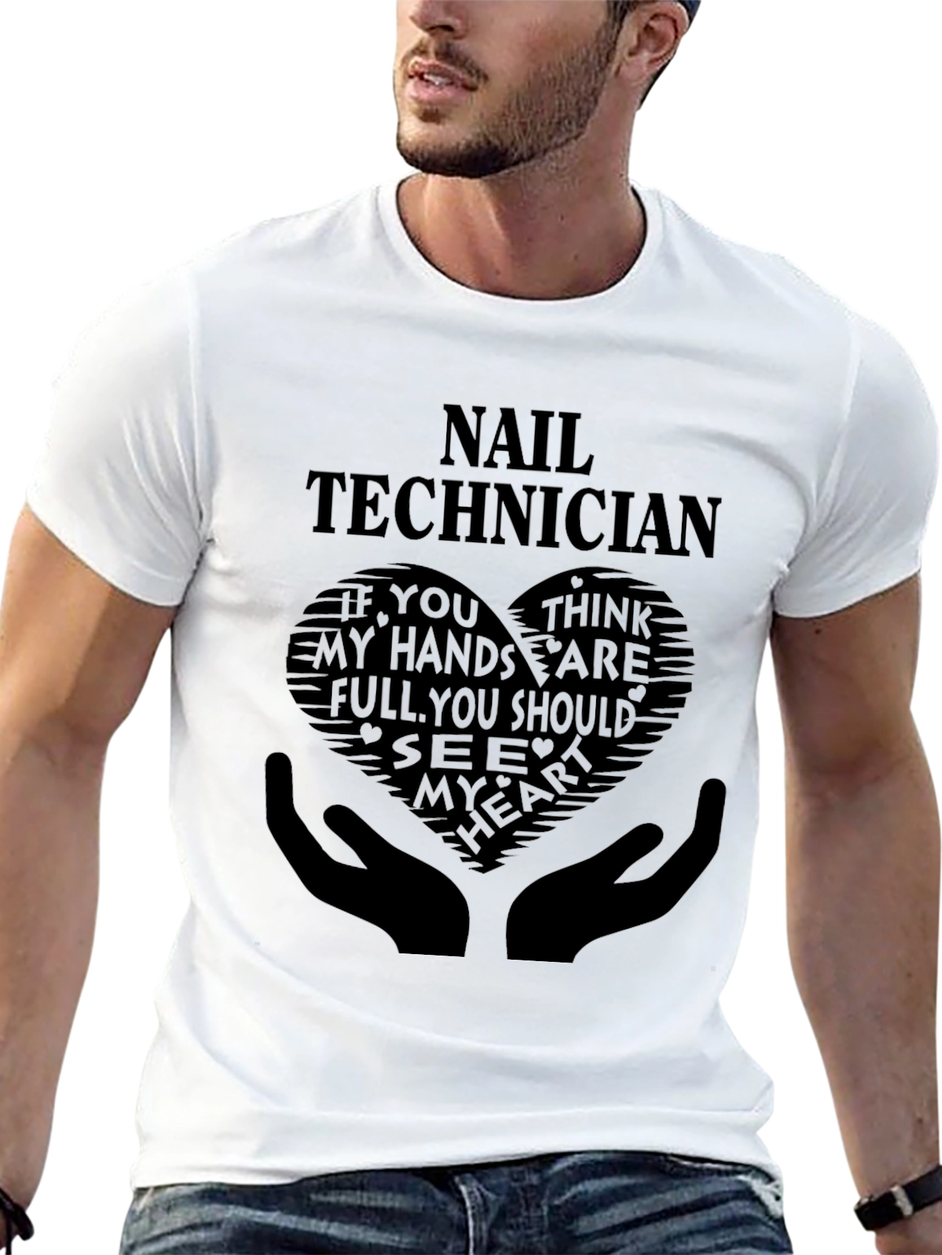 Nail Technician T-Shirt - Heart Hands Graphic Tee