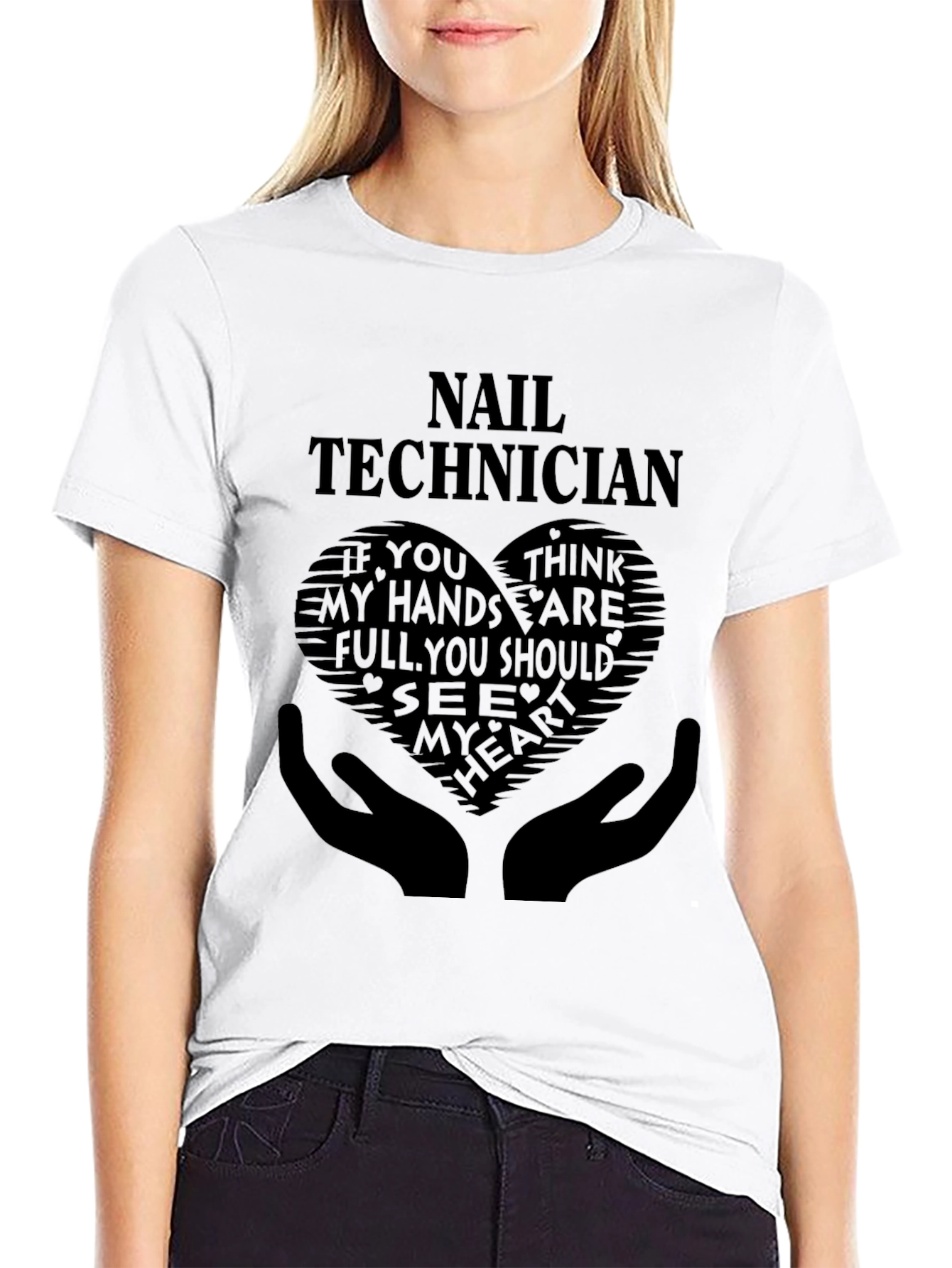 Nail Technician T-Shirt - Heart Hands Graphic Tee