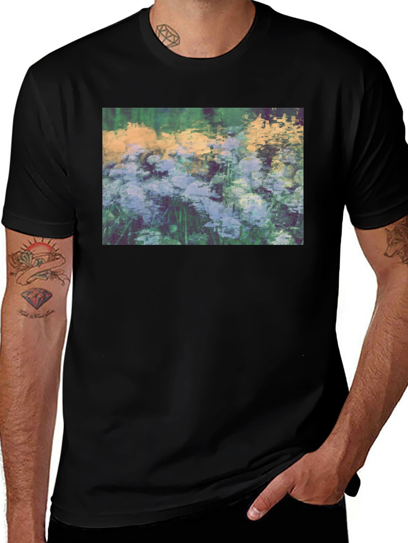 Floral Impressionist Black T-Shirt