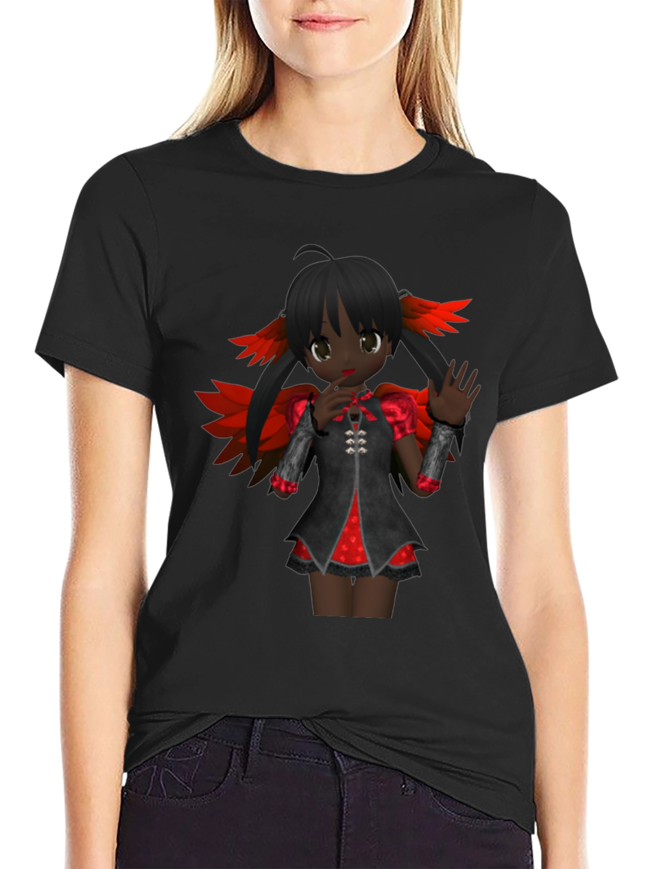 Anime Girl Graphic Tee - Dark Fantasy Style