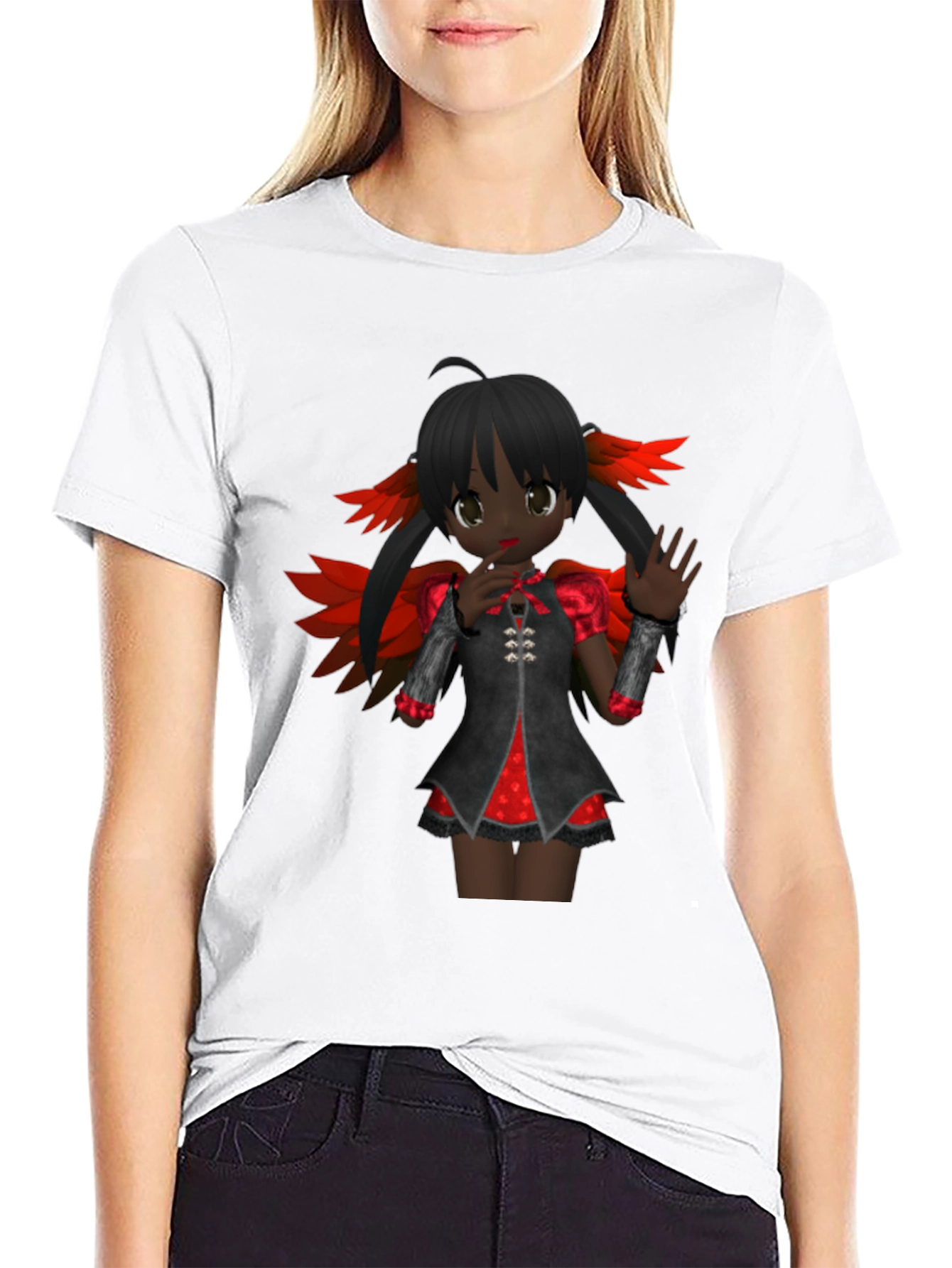 Anime Girl Graphic Tee - Dark Fantasy Style