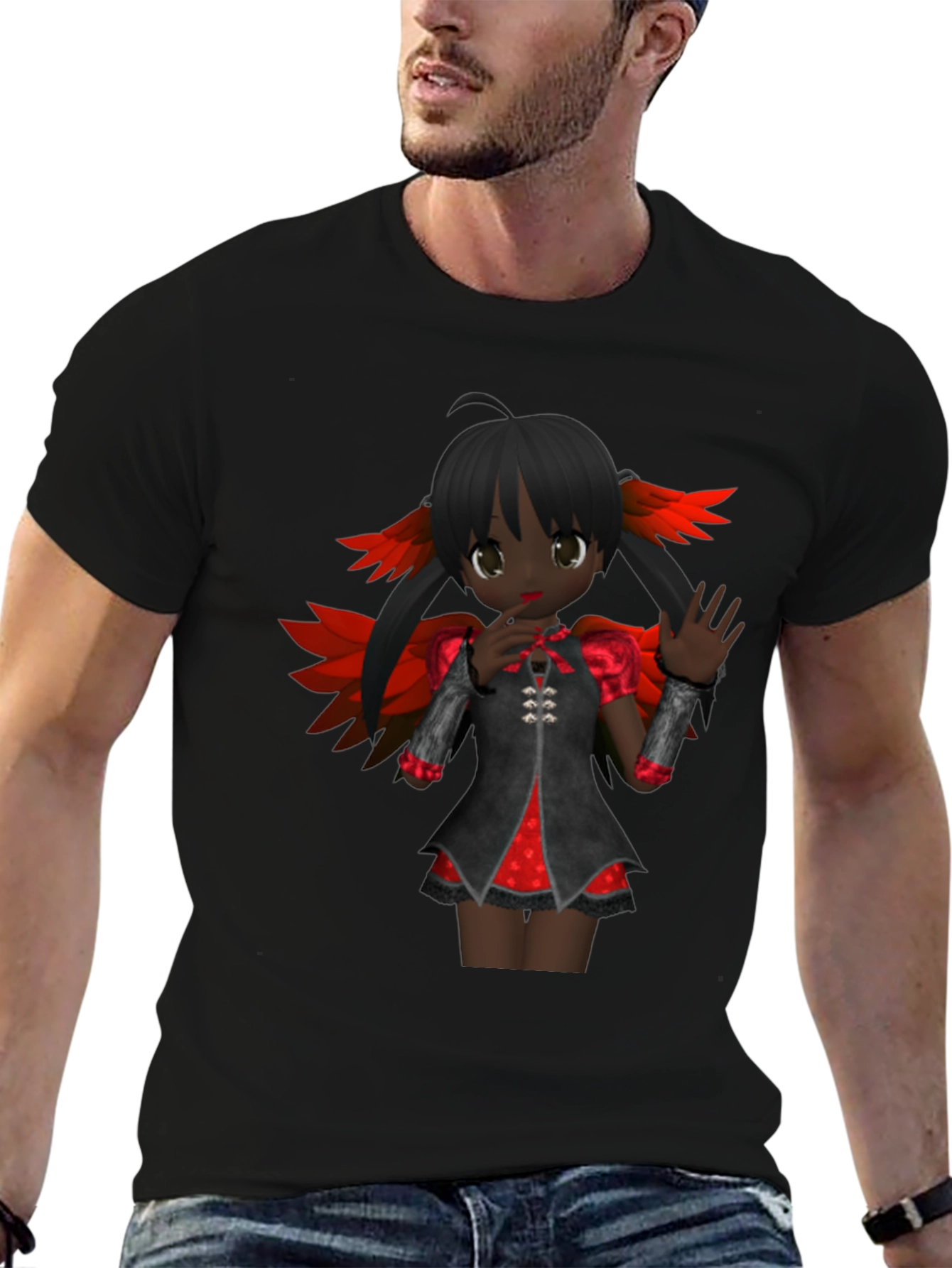 Anime Girl Graphic Tee - Dark Fantasy Style