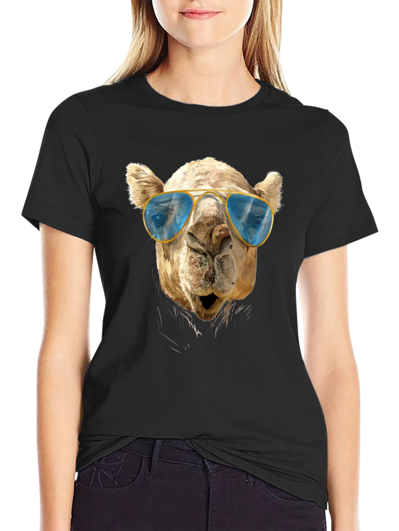 Cool Camel Tee - Sunglasses Graphic Black T-Shirt