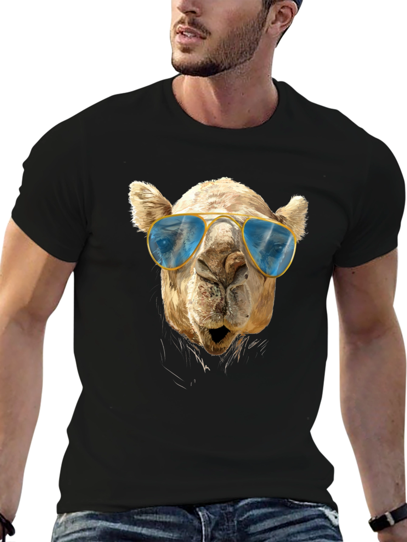 Cool Camel Tee - Sunglasses Graphic Black T-Shirt