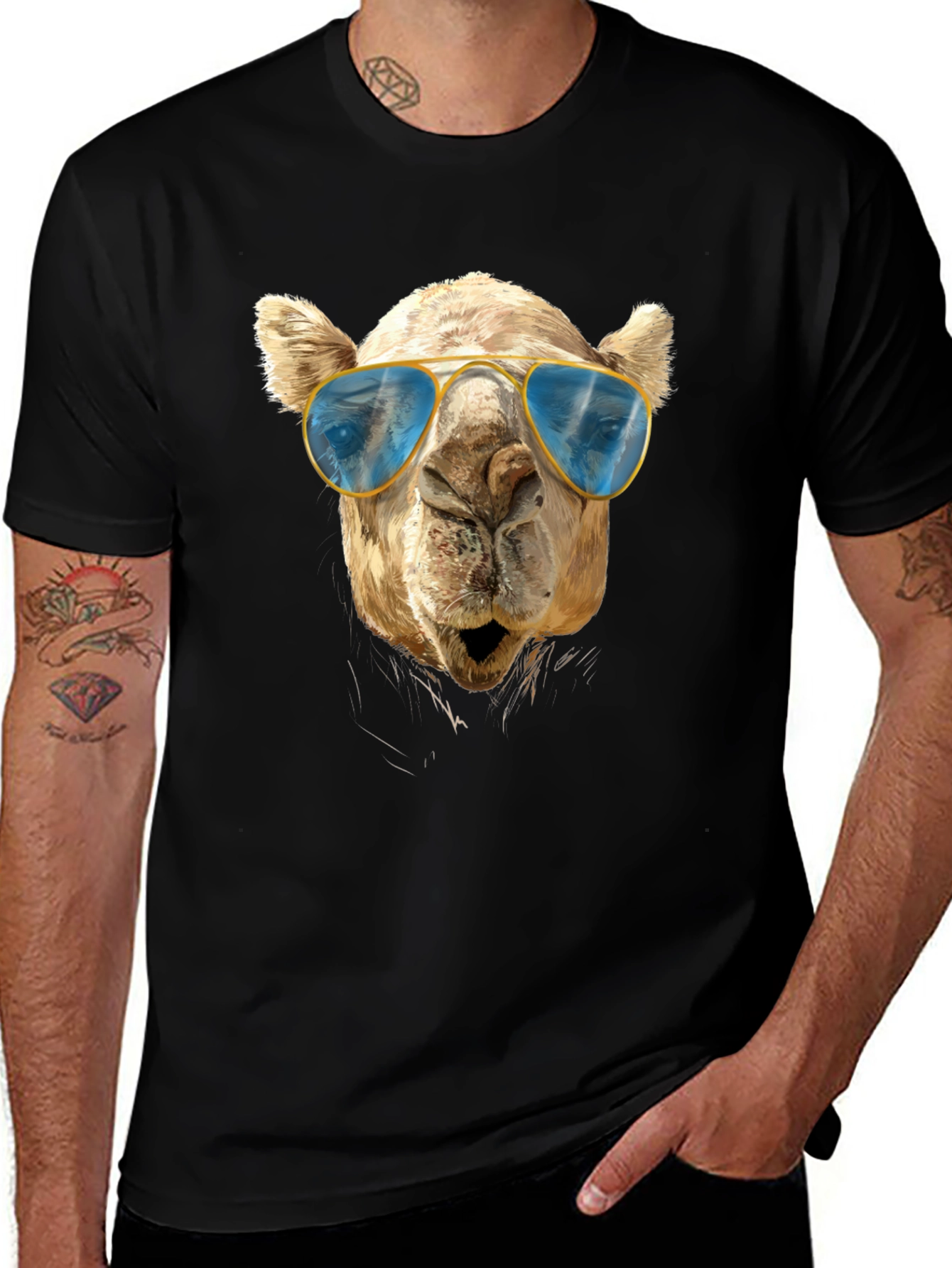 Cool Camel Tee - Sunglasses Graphic Black T-Shirt