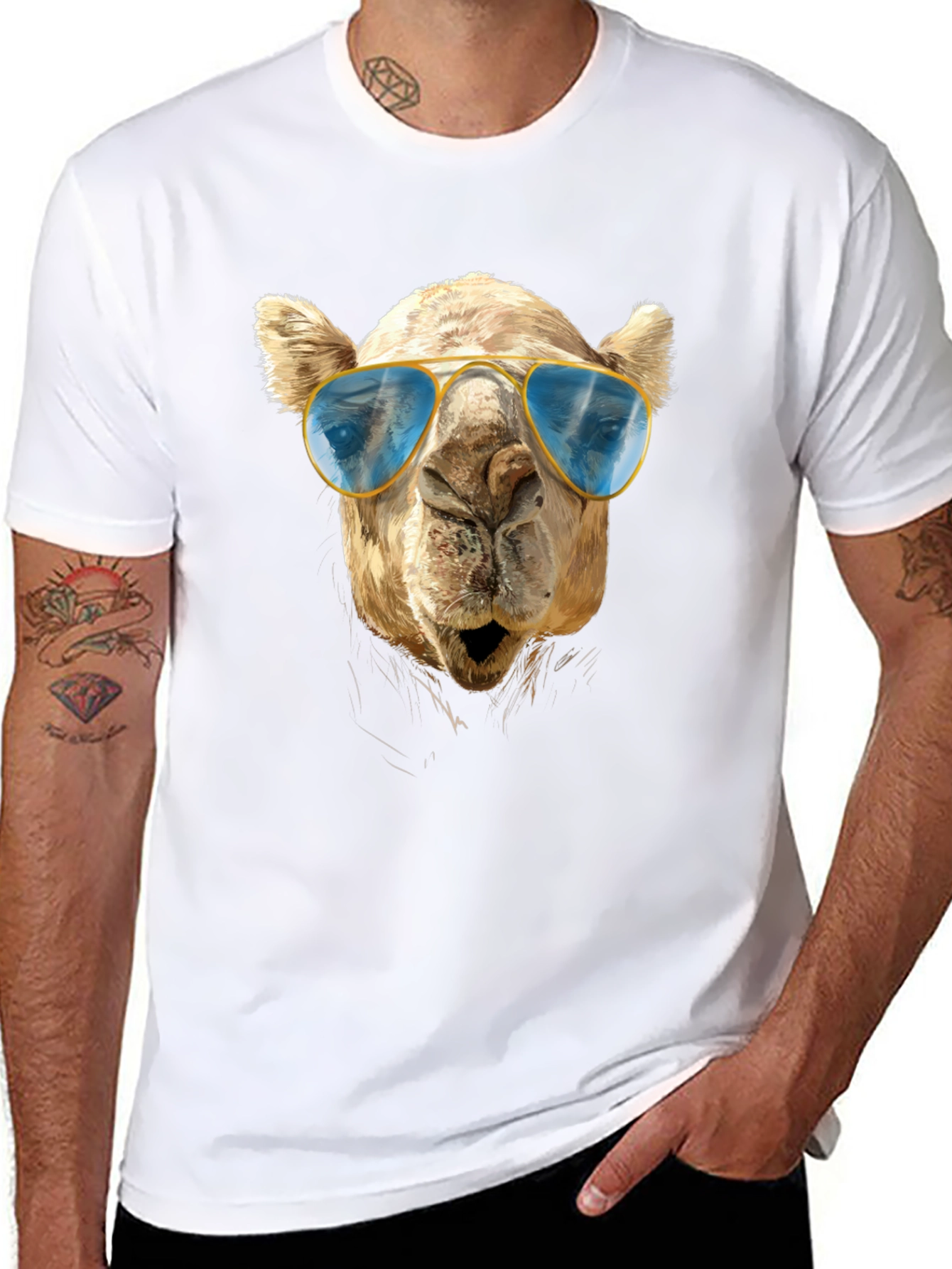 Cool Camel Tee - Sunglasses Graphic Black T-Shirt