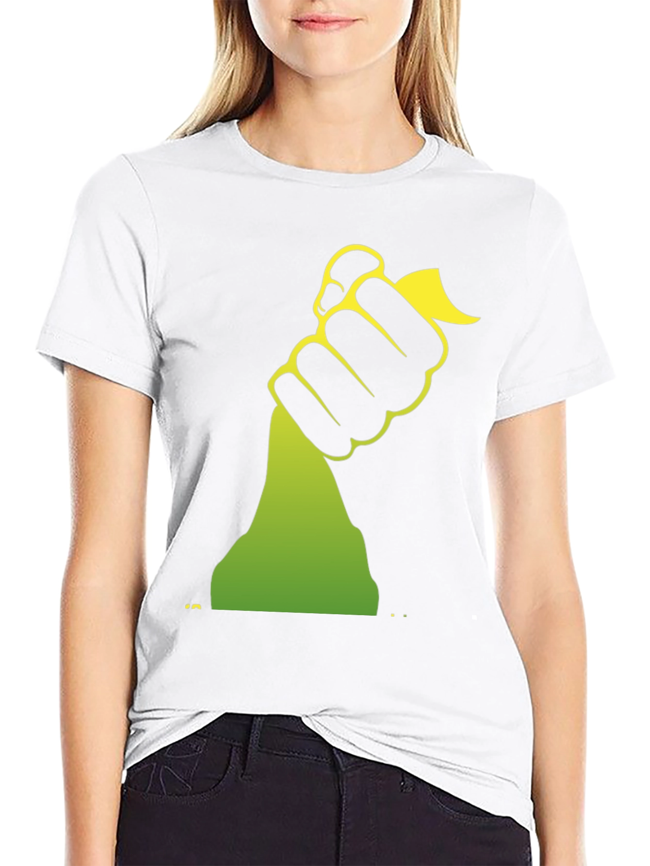 Black Graphic Tee - Hand Holding Green Object
