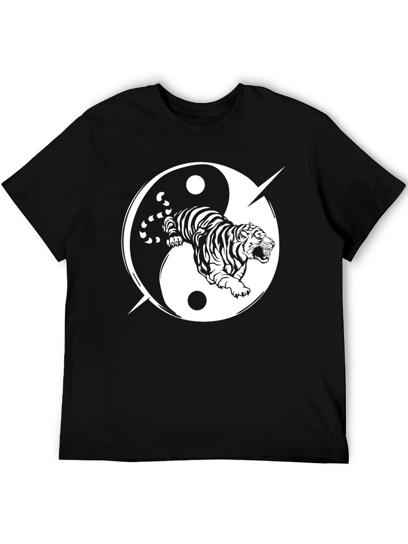 Yin Yang Tiger Graphic Tee - Black Cotton