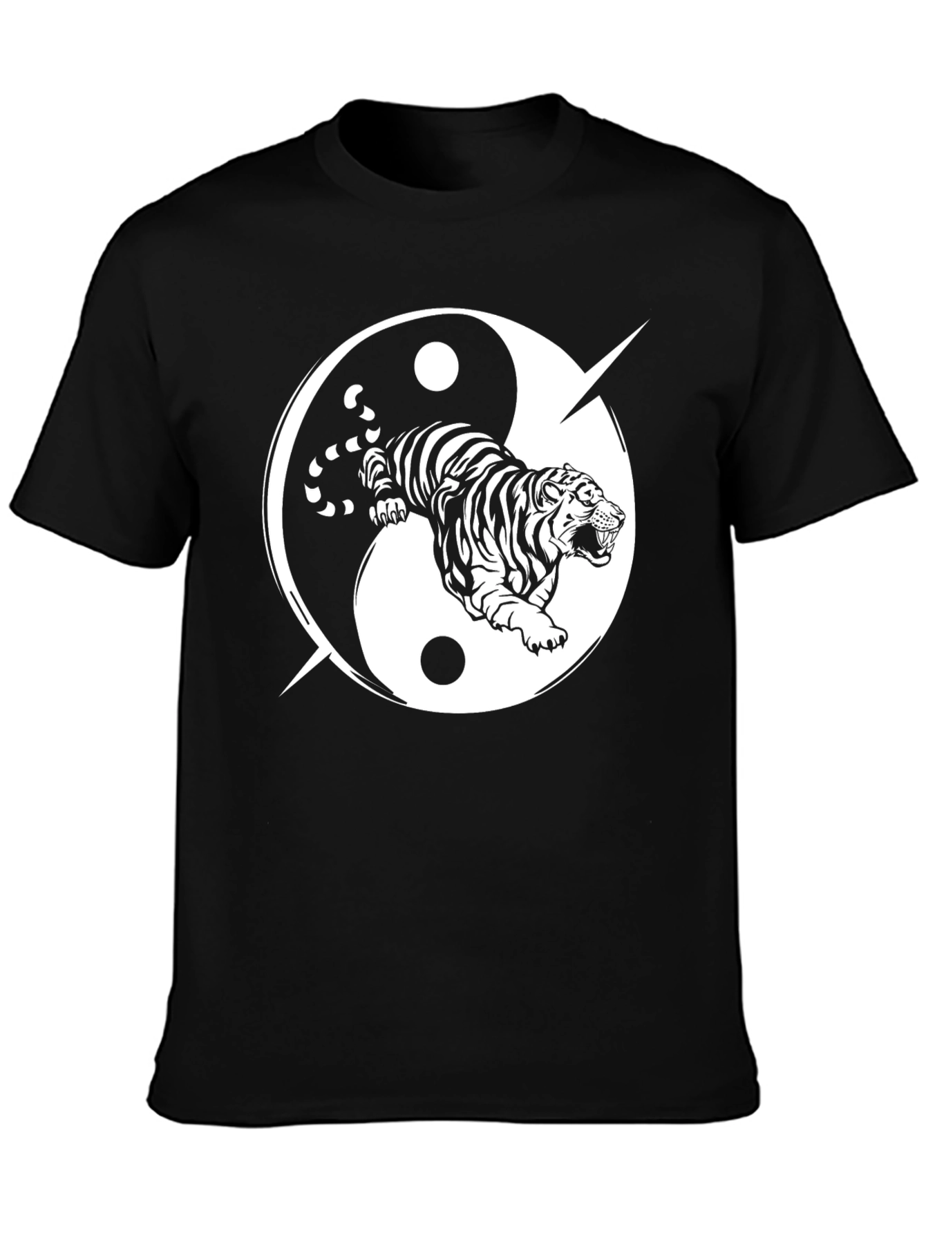 Yin Yang Tiger Graphic Tee - Black Cotton