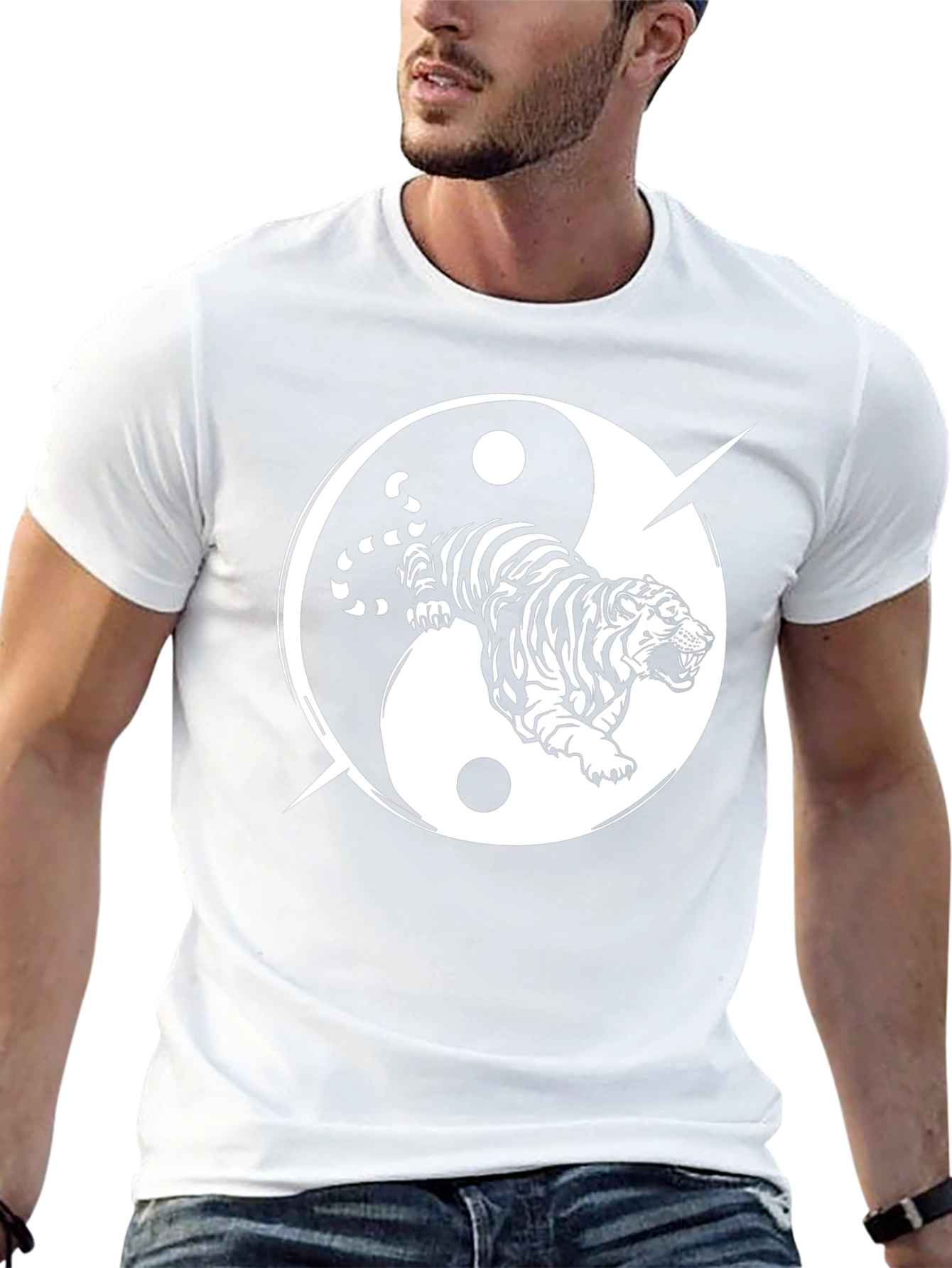 Yin Yang Tiger Graphic Tee - Black Cotton