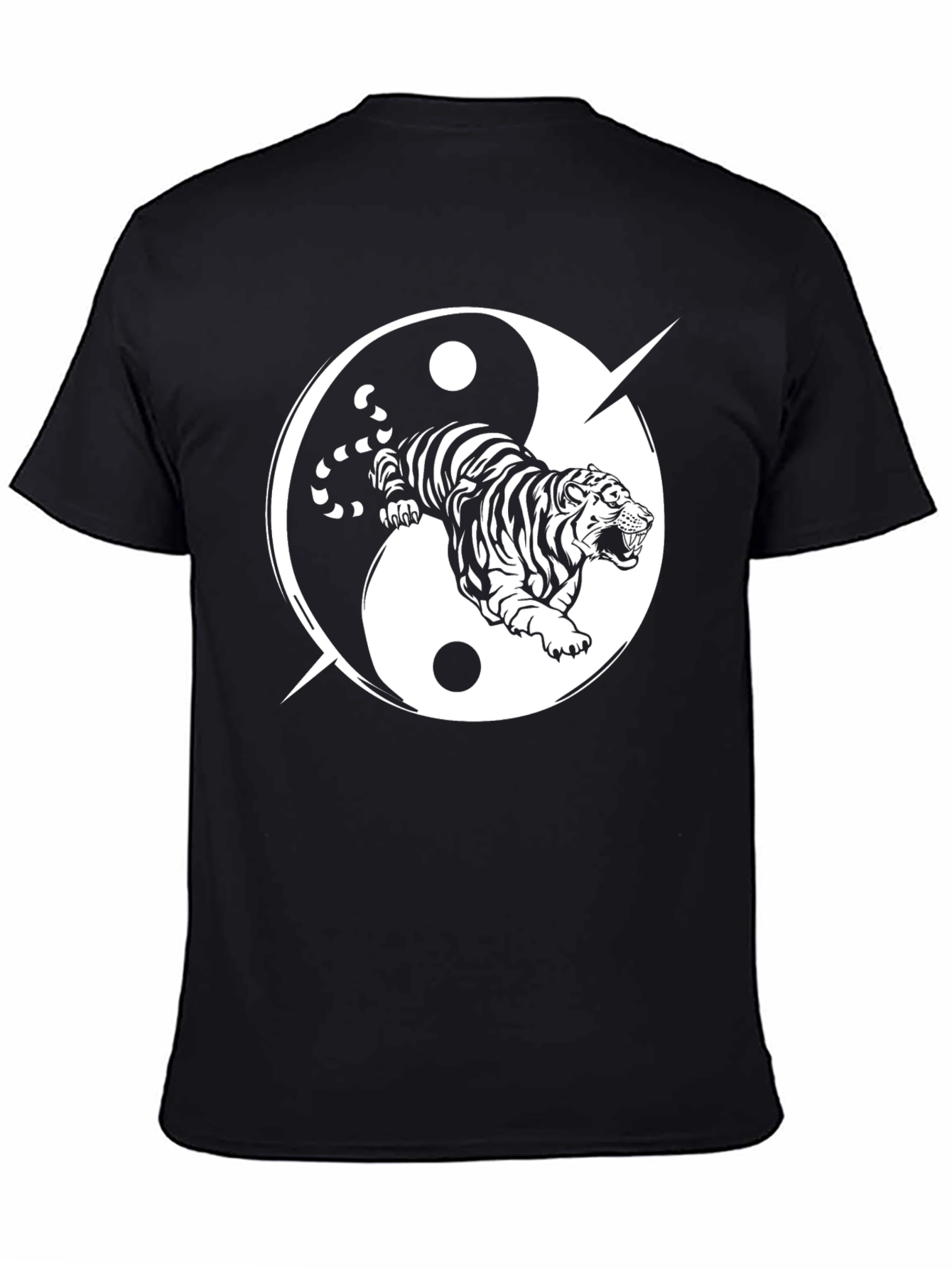 Yin Yang Tiger Graphic Tee - Black Cotton