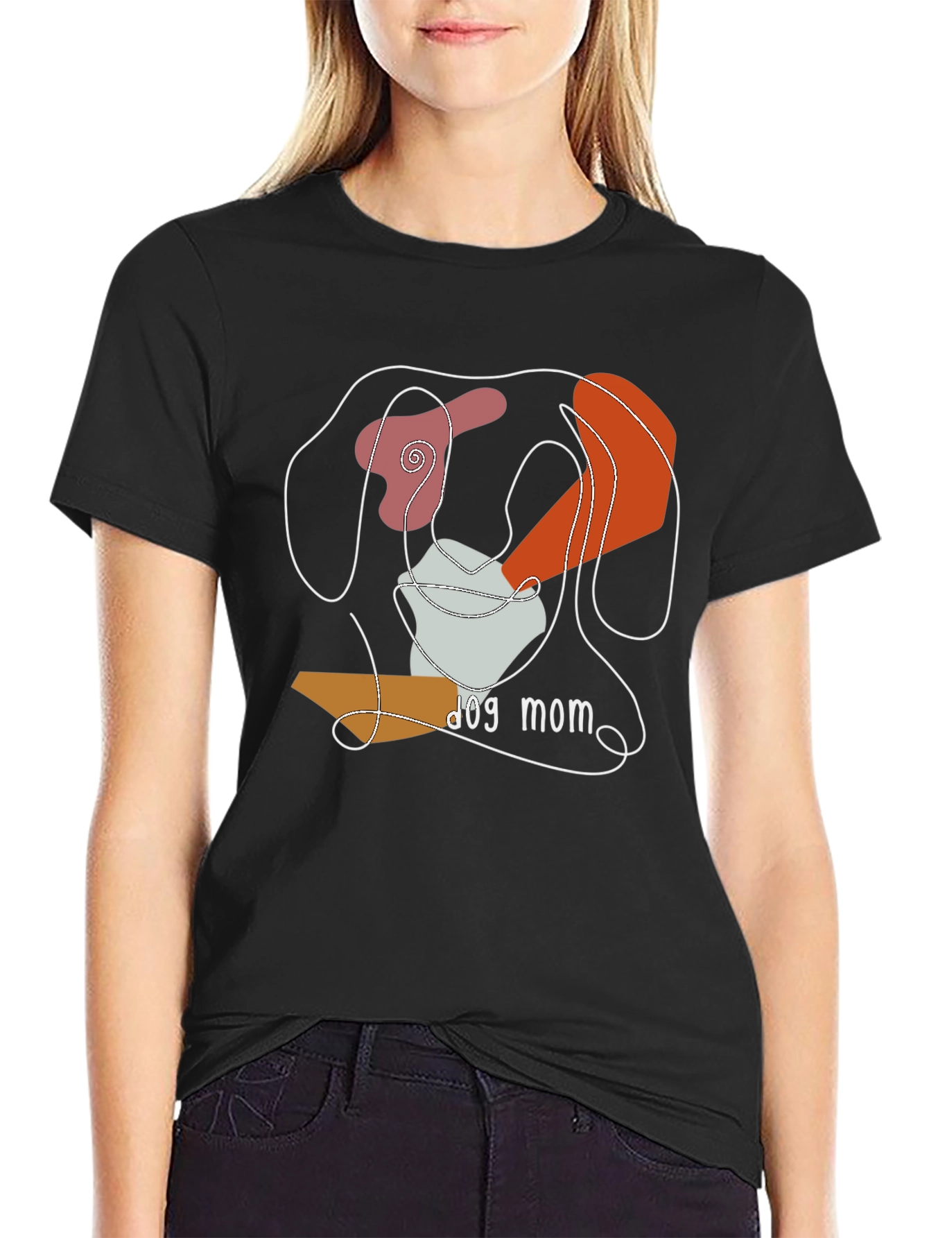 Dog Mom Abstract Graphic Tee - Black