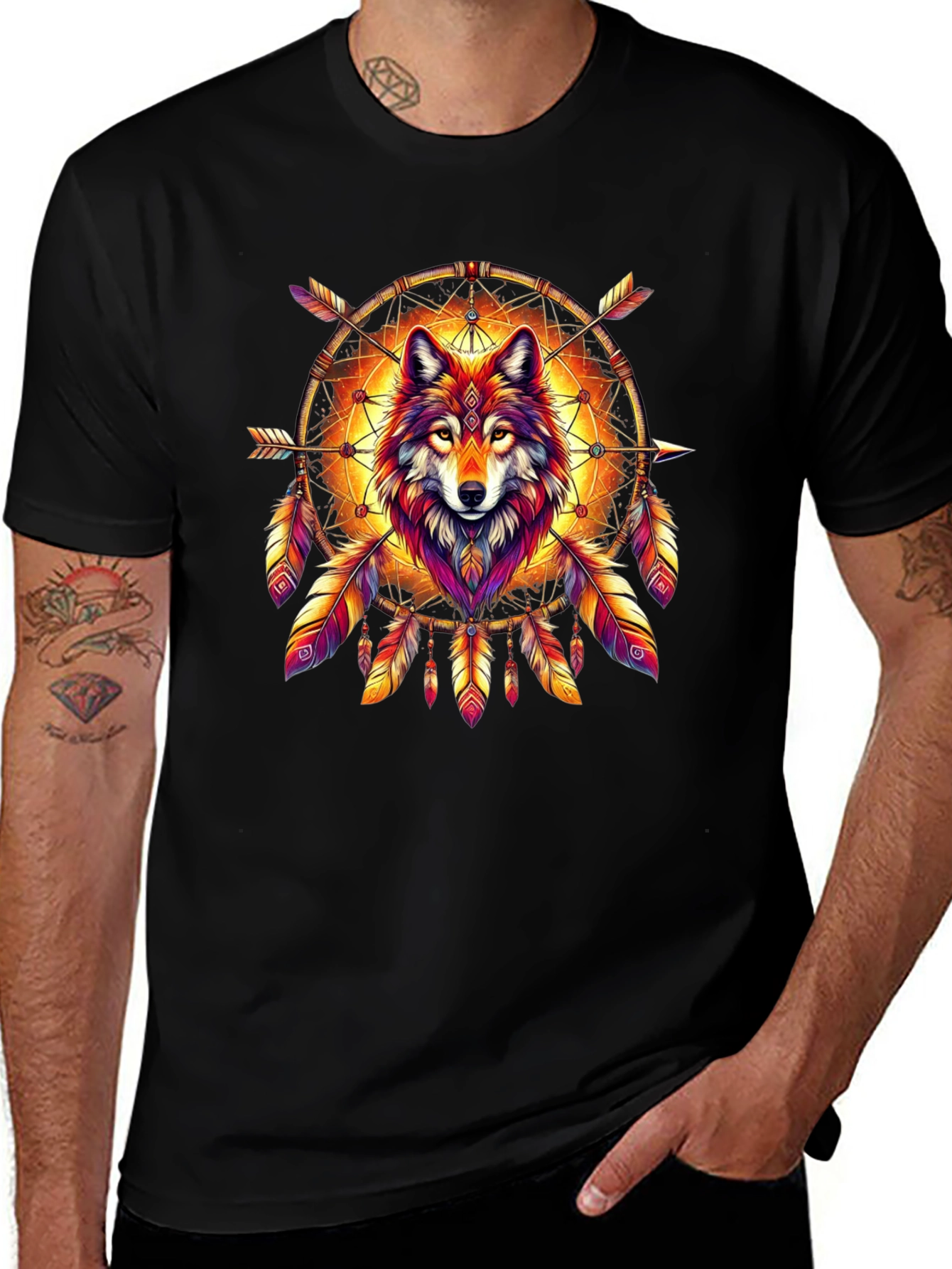 Wolf Dreamcatcher Graphic Tee - Stylish Mens T-Shirt