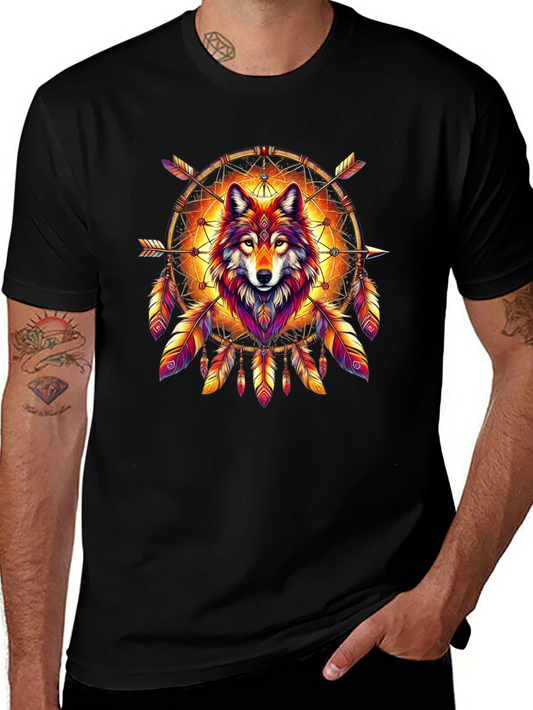 Wolf Dreamcatcher Graphic Tee - Stylish Mens T-Shirt