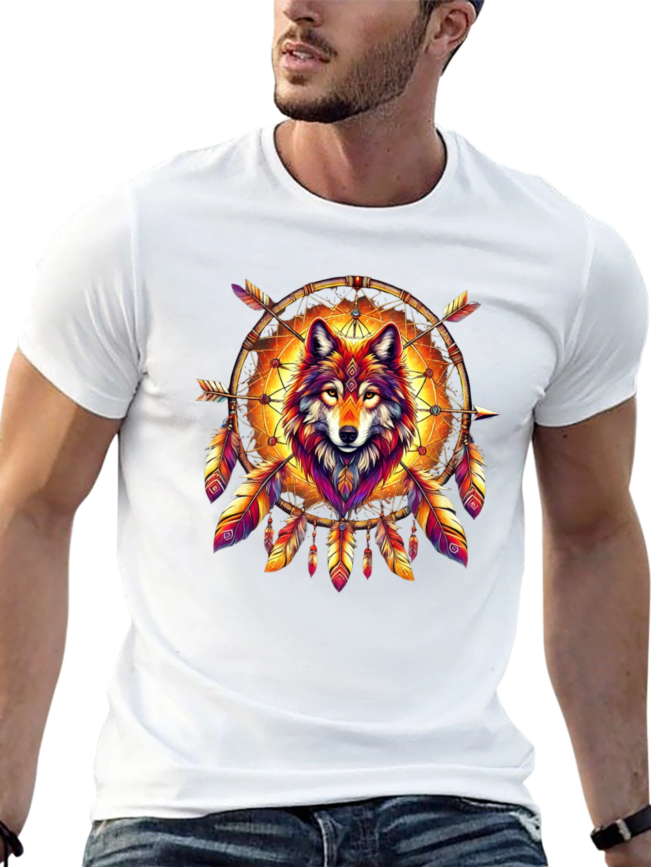 Wolf Dreamcatcher Graphic Tee - Stylish Mens T-Shirt