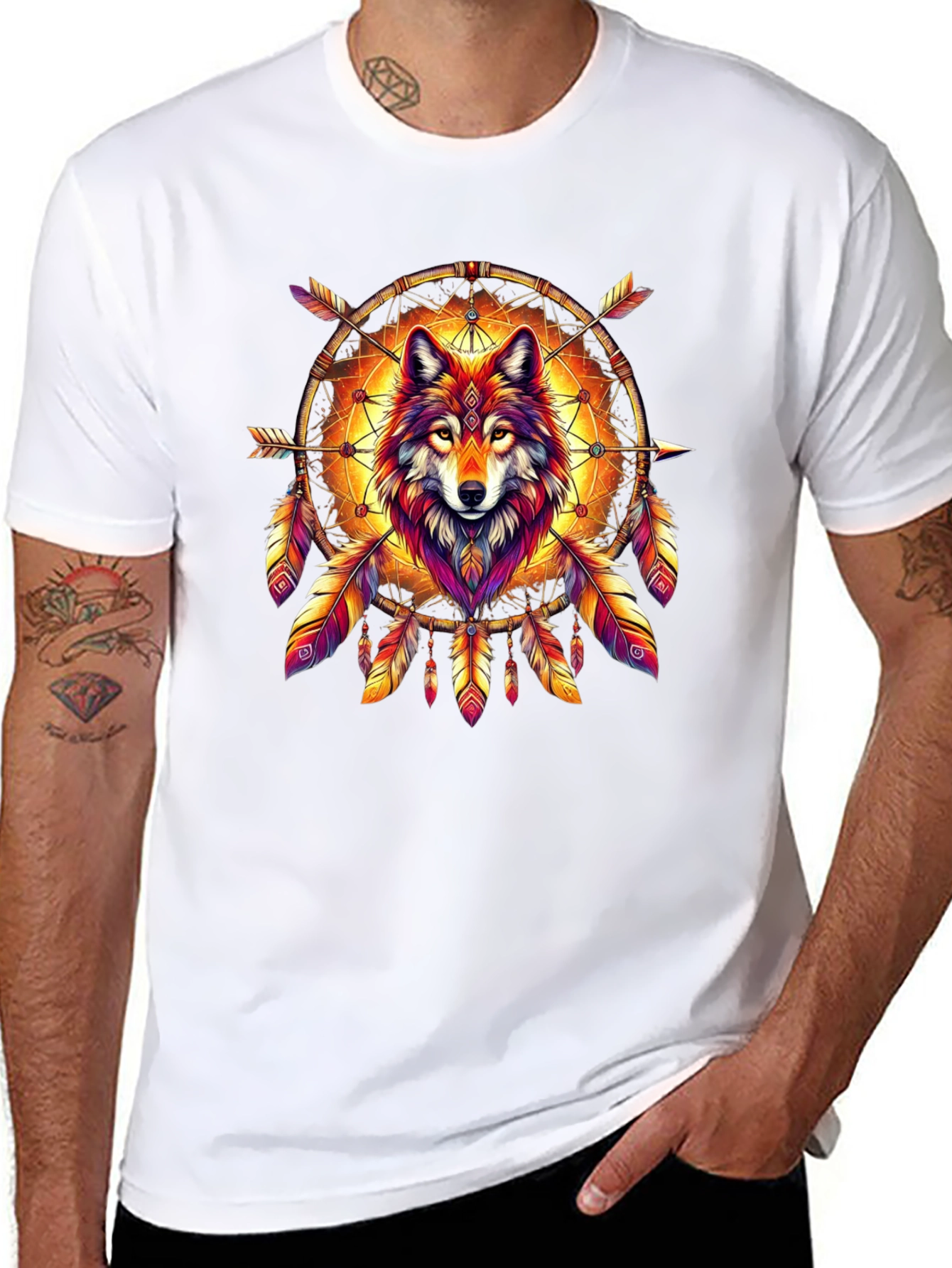 Wolf Dreamcatcher Graphic Tee - Stylish Mens T-Shirt