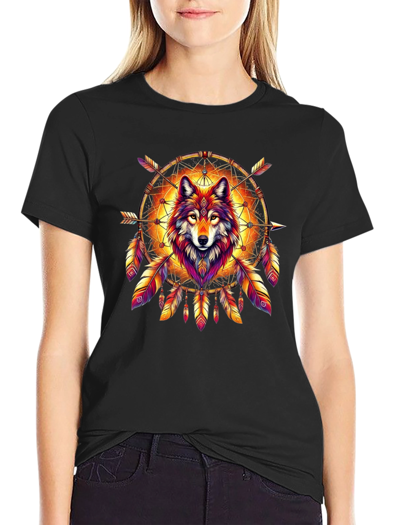 Wolf Dreamcatcher Graphic Tee - Stylish Mens T-Shirt