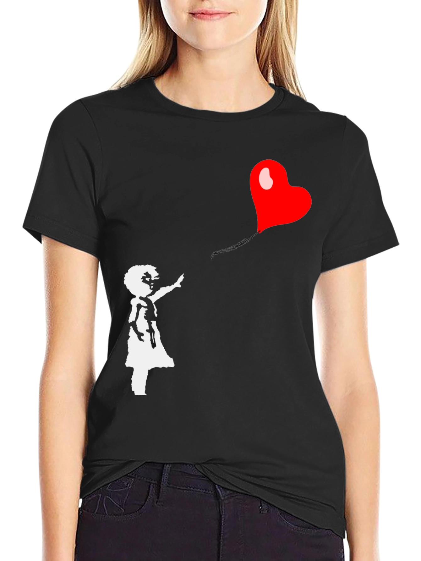 Banksy Girl with Heart Balloon Graphic Tee