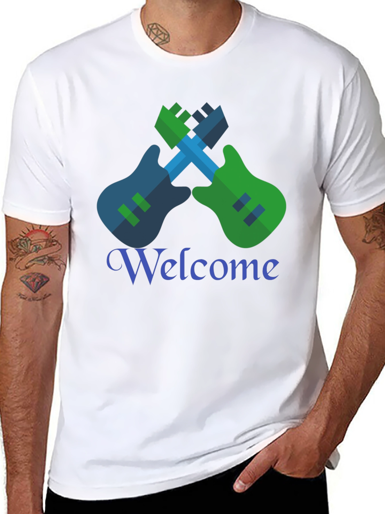 Cool Graphic Tee - Guitar Welcome Design