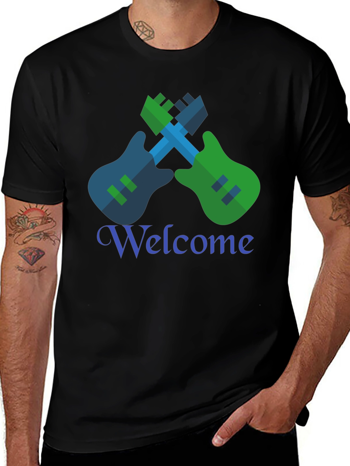 Cool Graphic Tee - Guitar Welcome Design