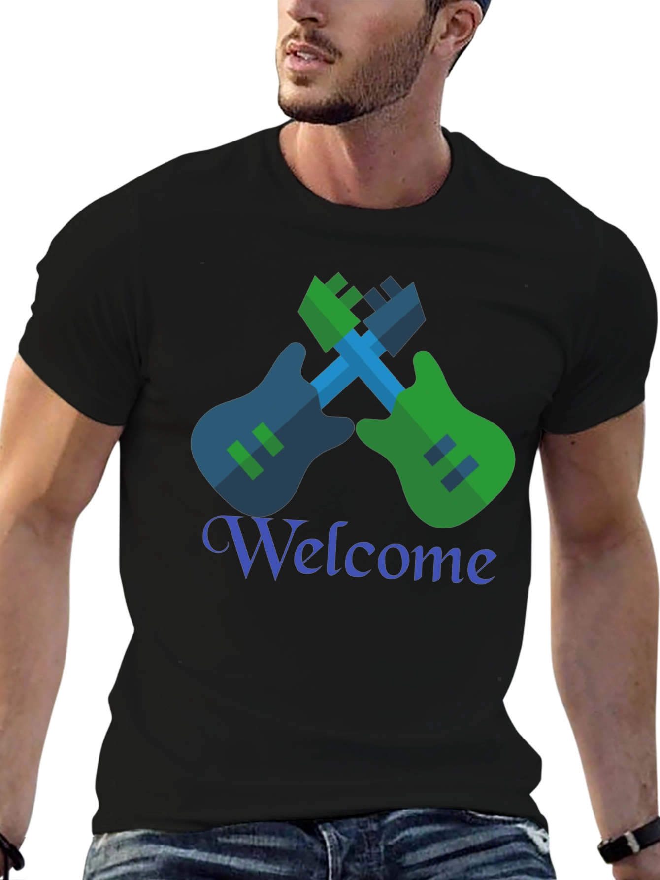 Cool Graphic Tee - Guitar Welcome Design