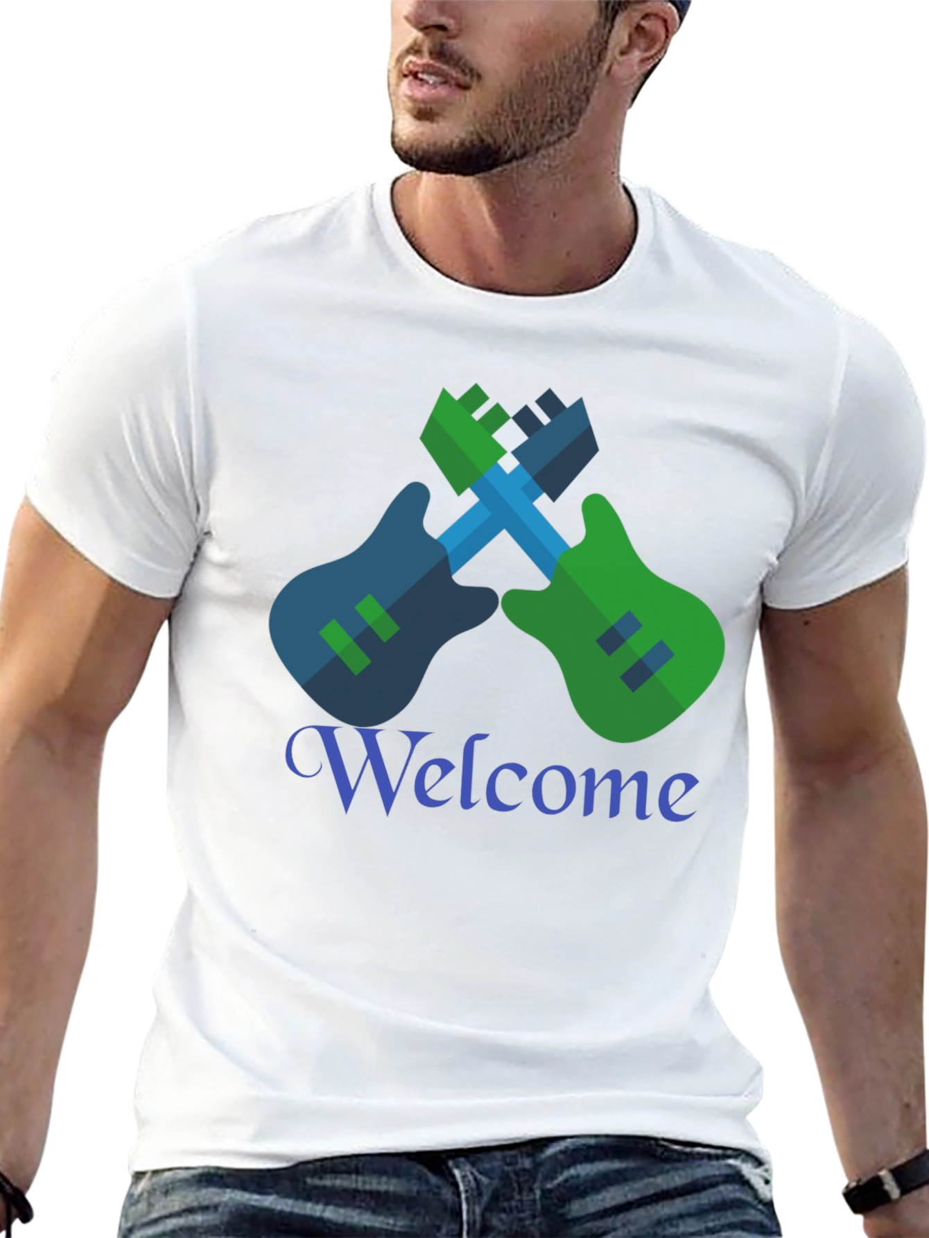Cool Graphic Tee - Guitar Welcome Design