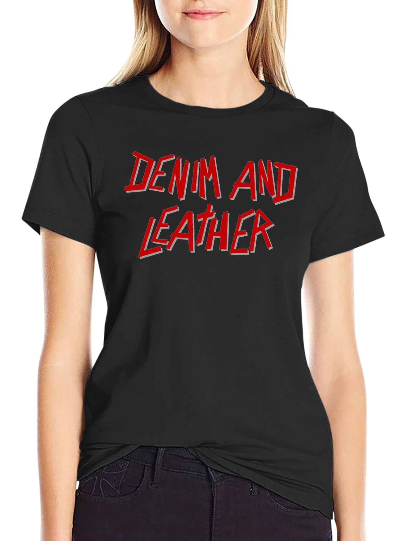 Denim and Leather Graphic T-Shirt