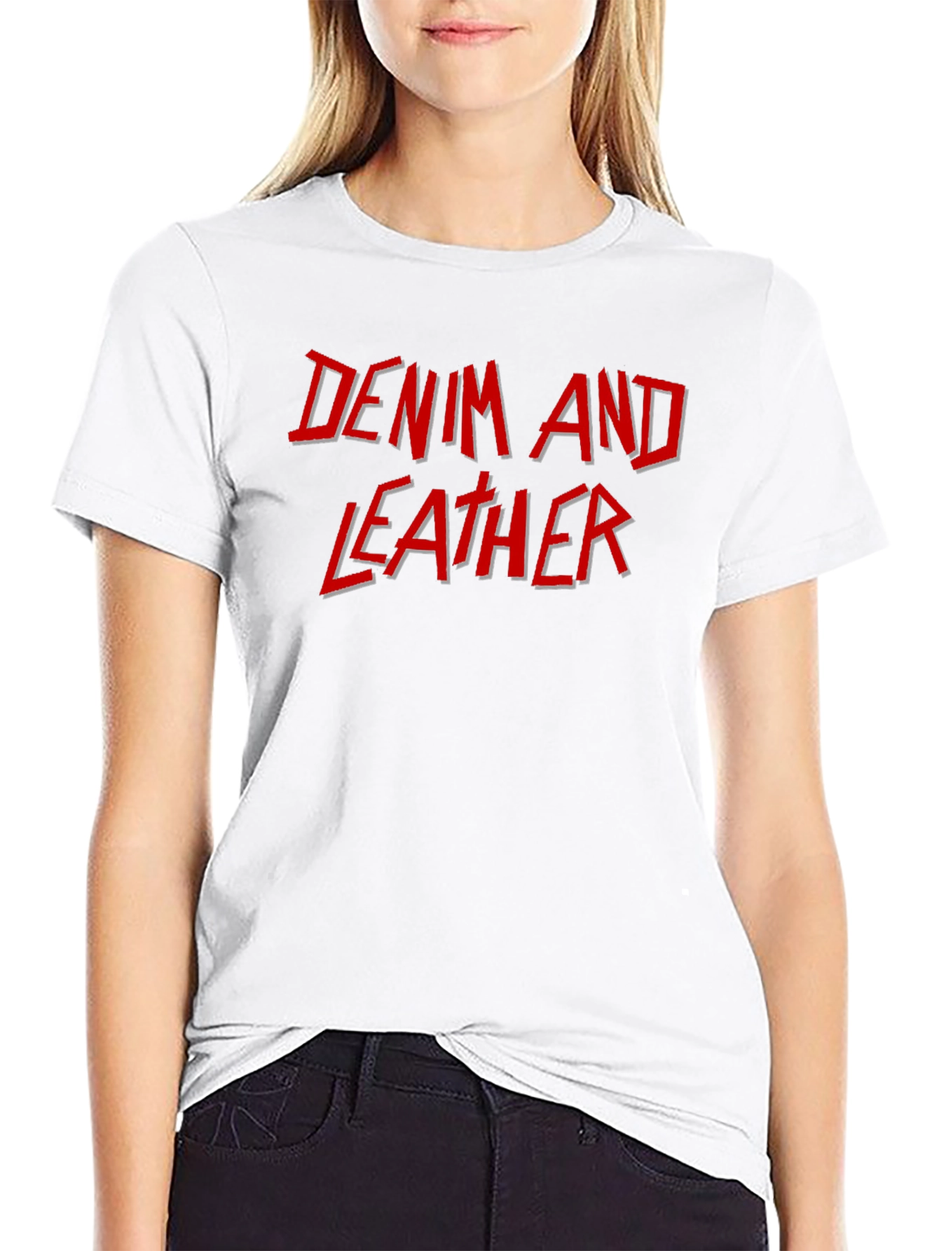 Denim and Leather Graphic T-Shirt