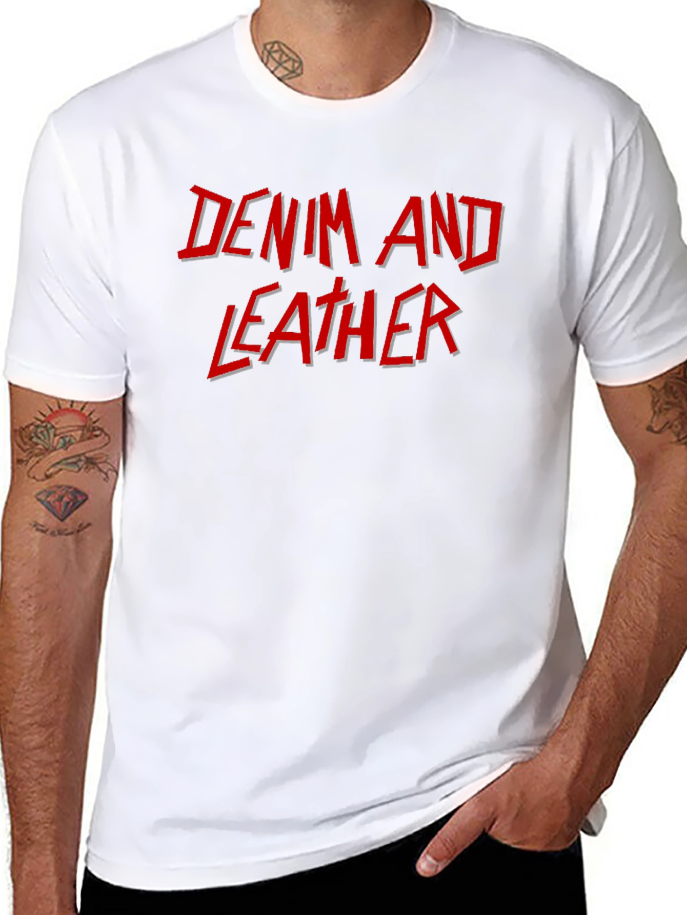 Denim and Leather Graphic T-Shirt