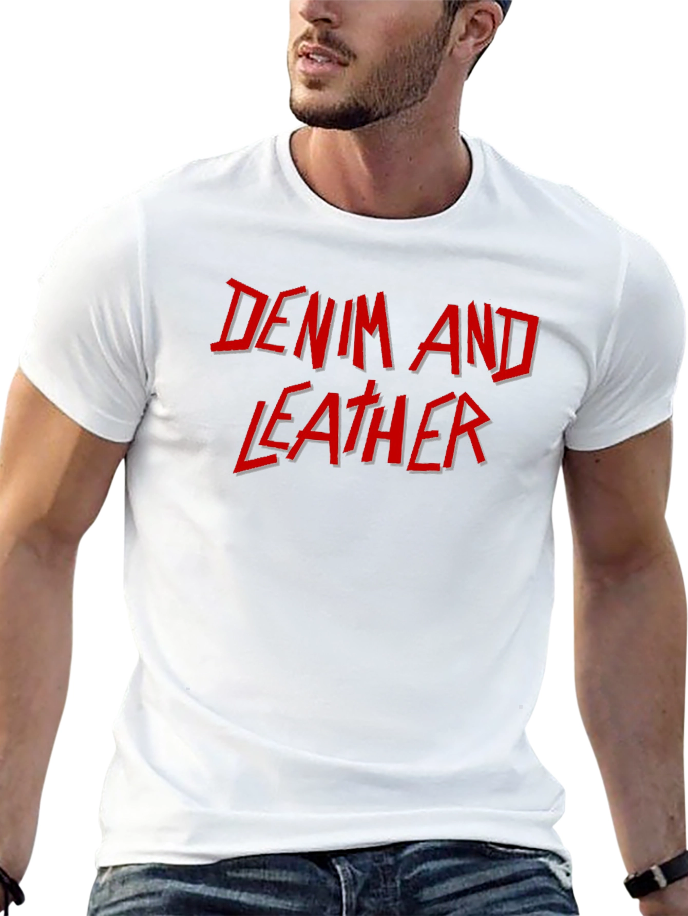 Denim and Leather Graphic T-Shirt