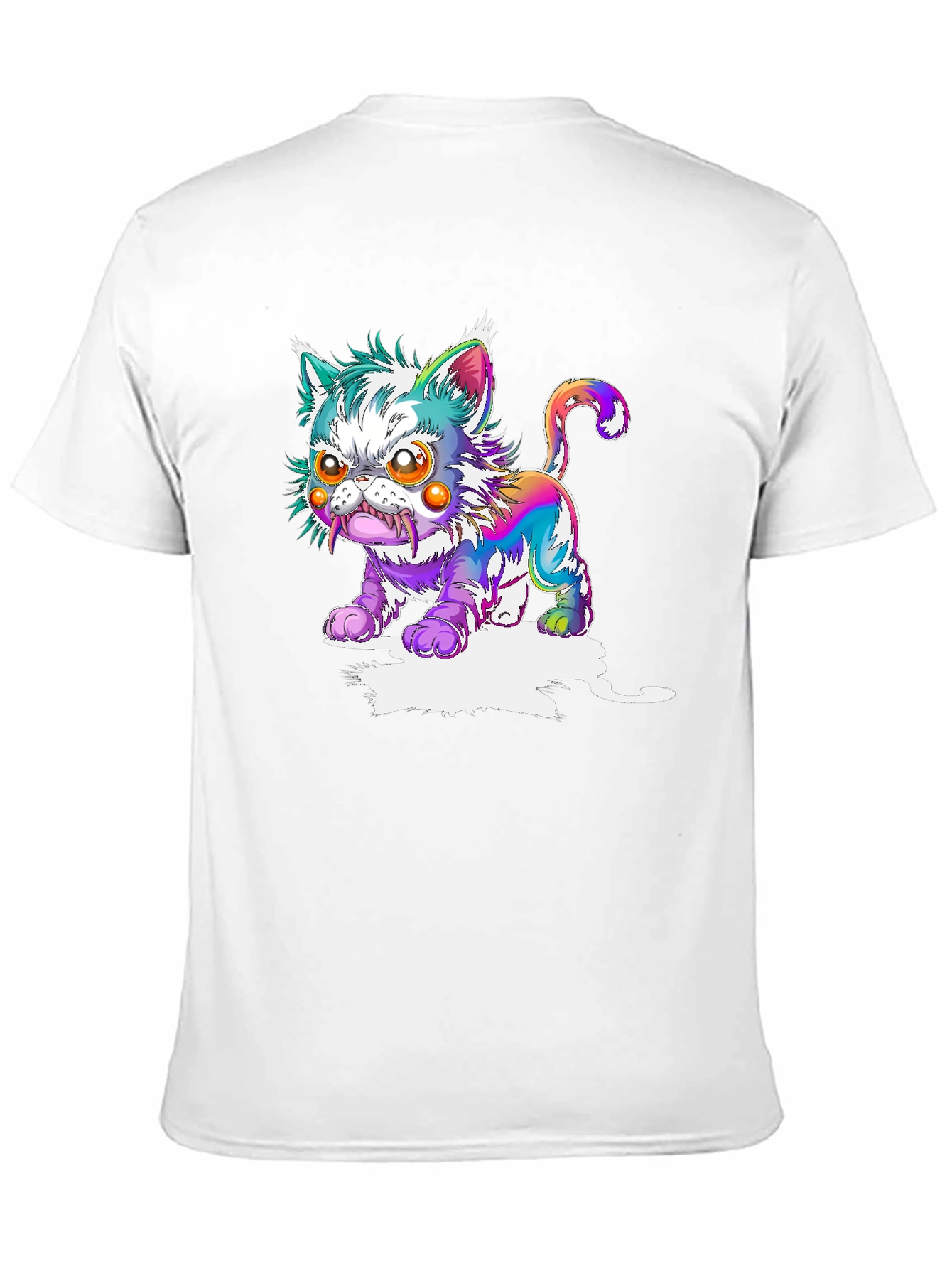 Mens Black T-Shirt with Psychedelic Cat Graphic