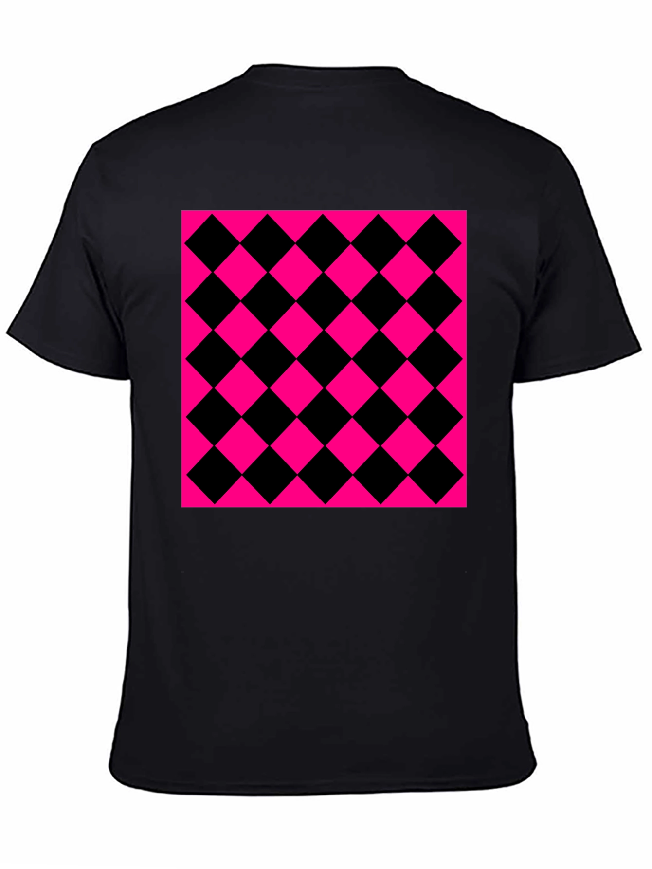 Bold Checkerboard Graphic Tee - Black & Pink