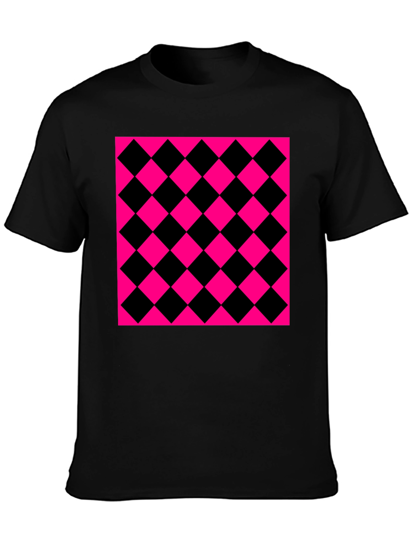Bold Checkerboard Graphic Tee - Black & Pink