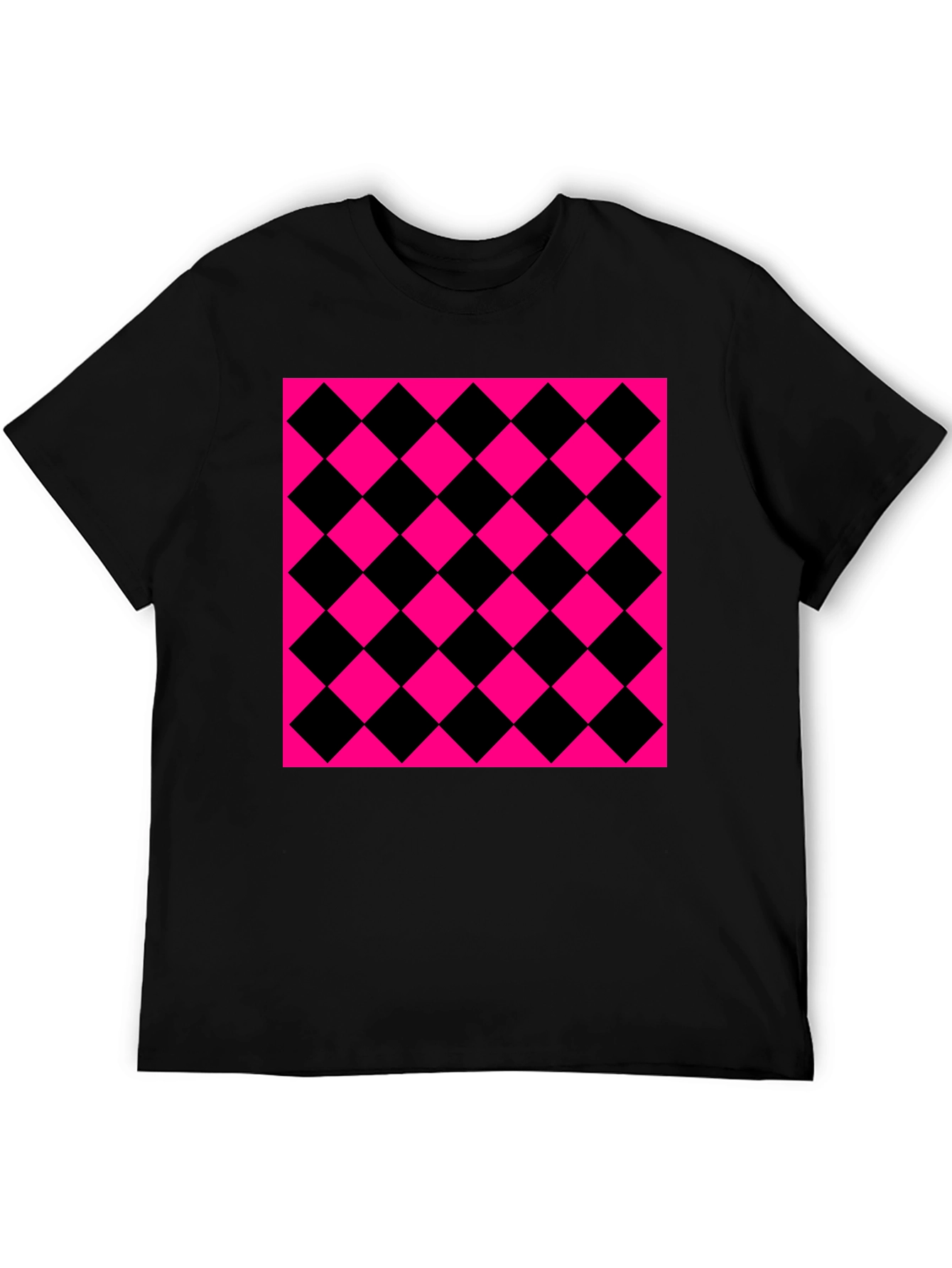 Bold Checkerboard Graphic Tee - Black & Pink