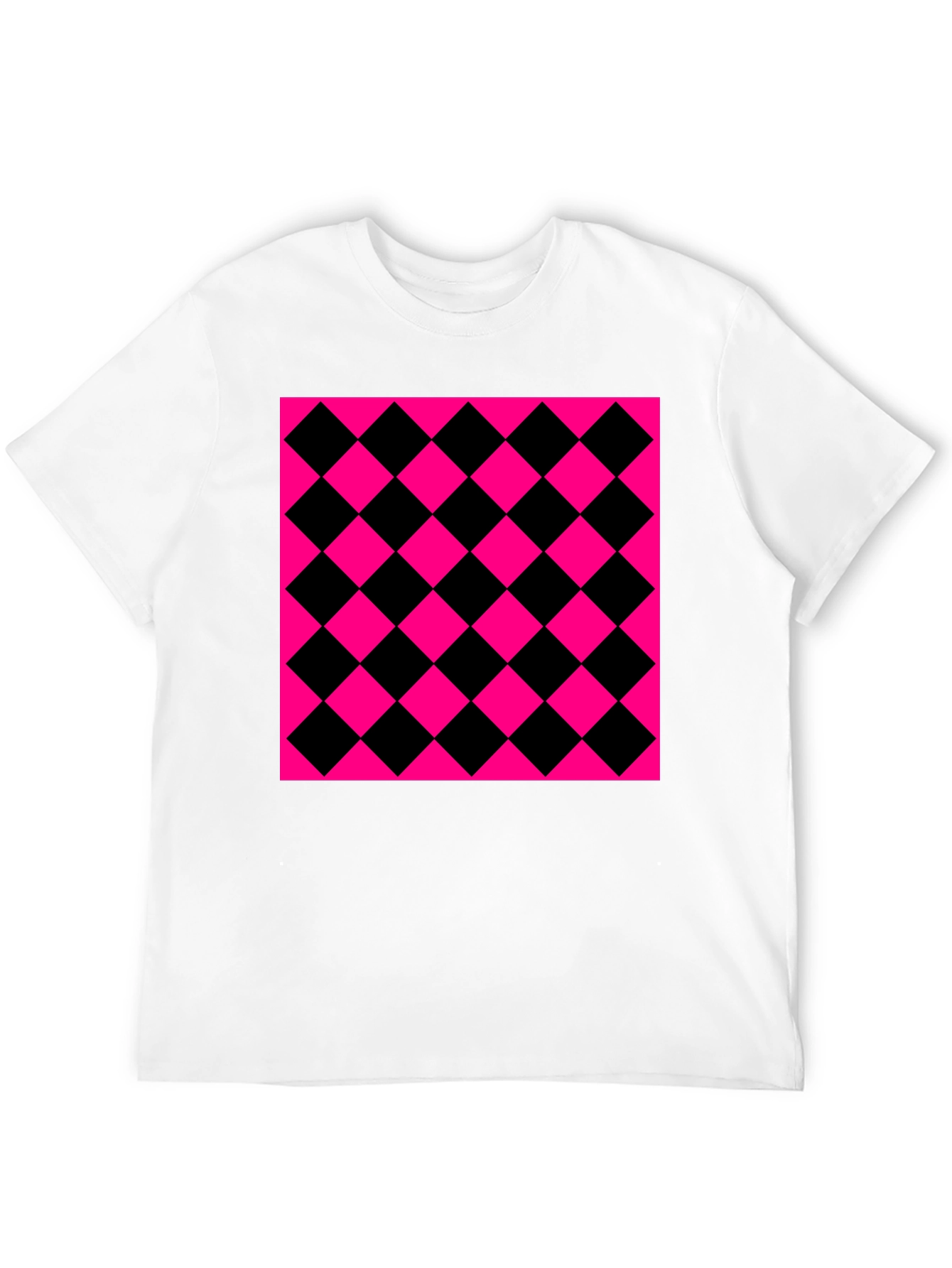 Bold Checkerboard Graphic Tee - Black & Pink