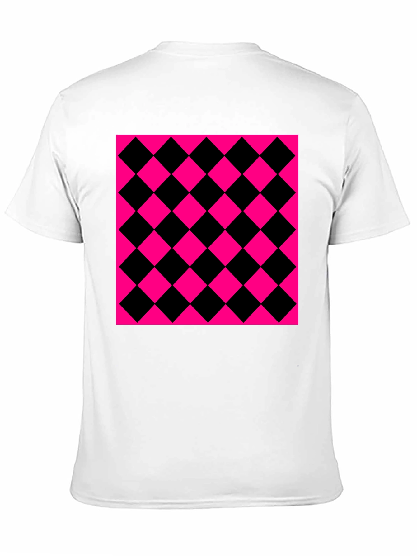 Bold Checkerboard Graphic Tee - Black & Pink