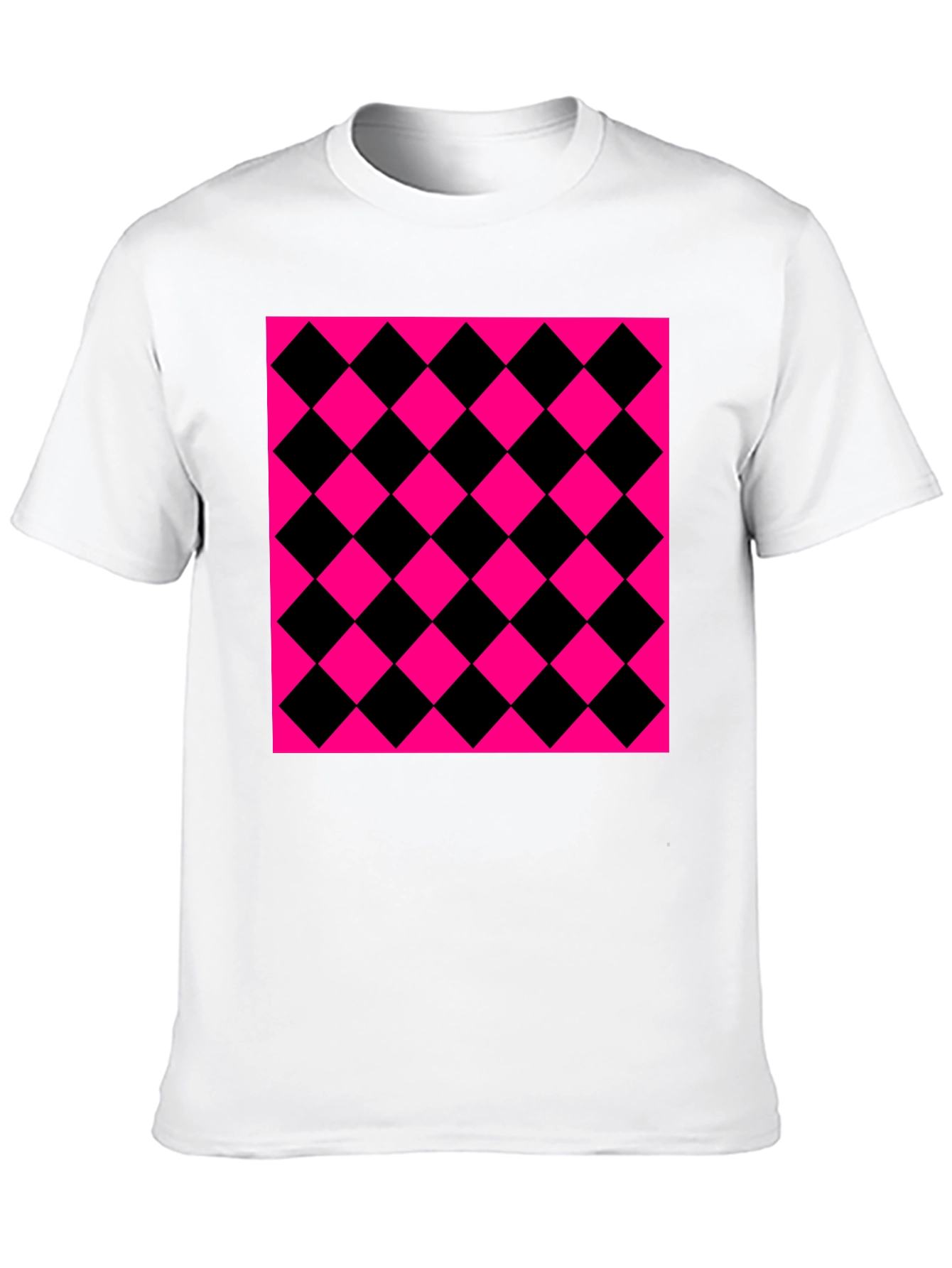 Bold Checkerboard Graphic Tee - Black & Pink