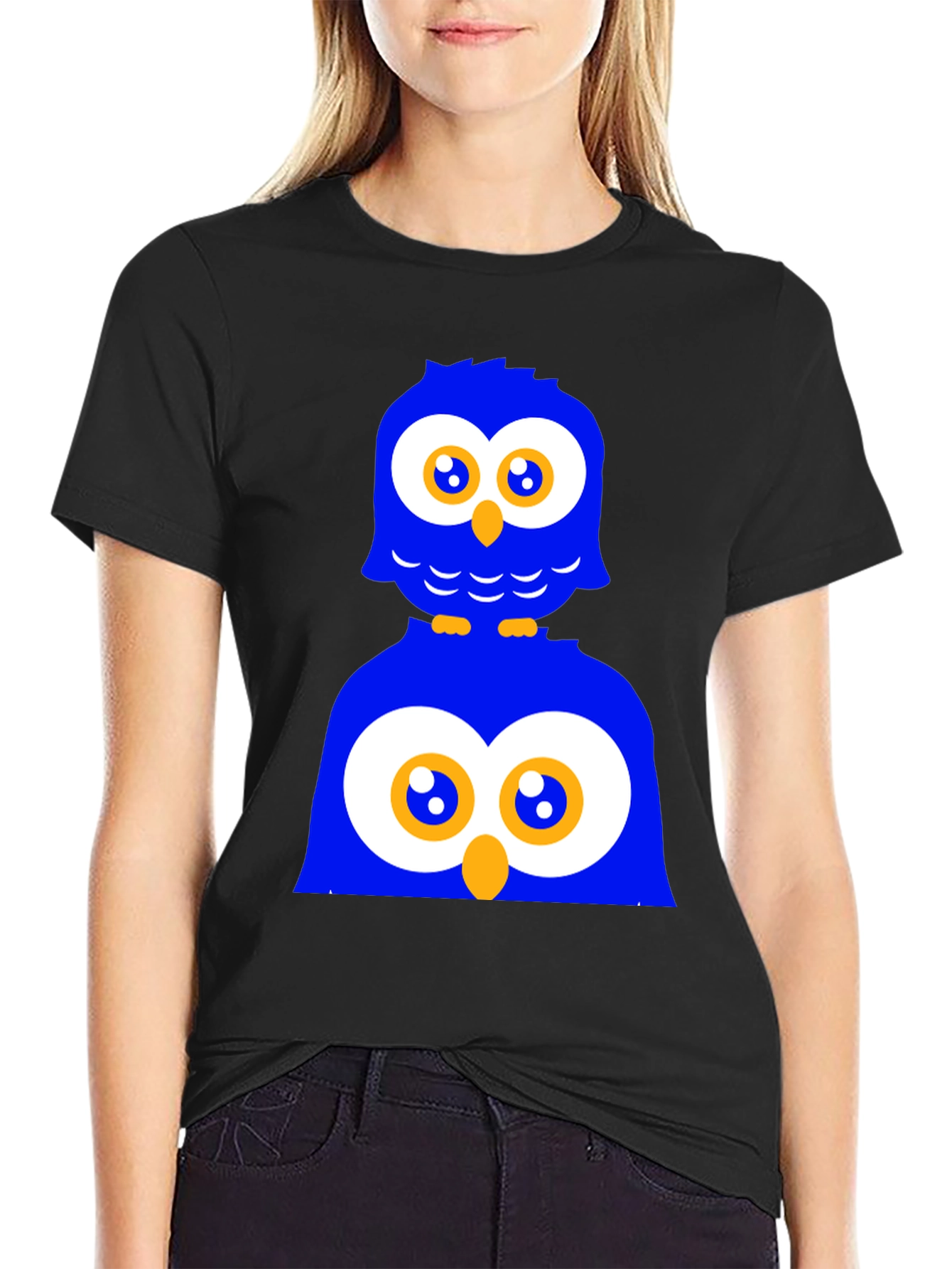 Funny Owl Graphic Print Black T-Shirt