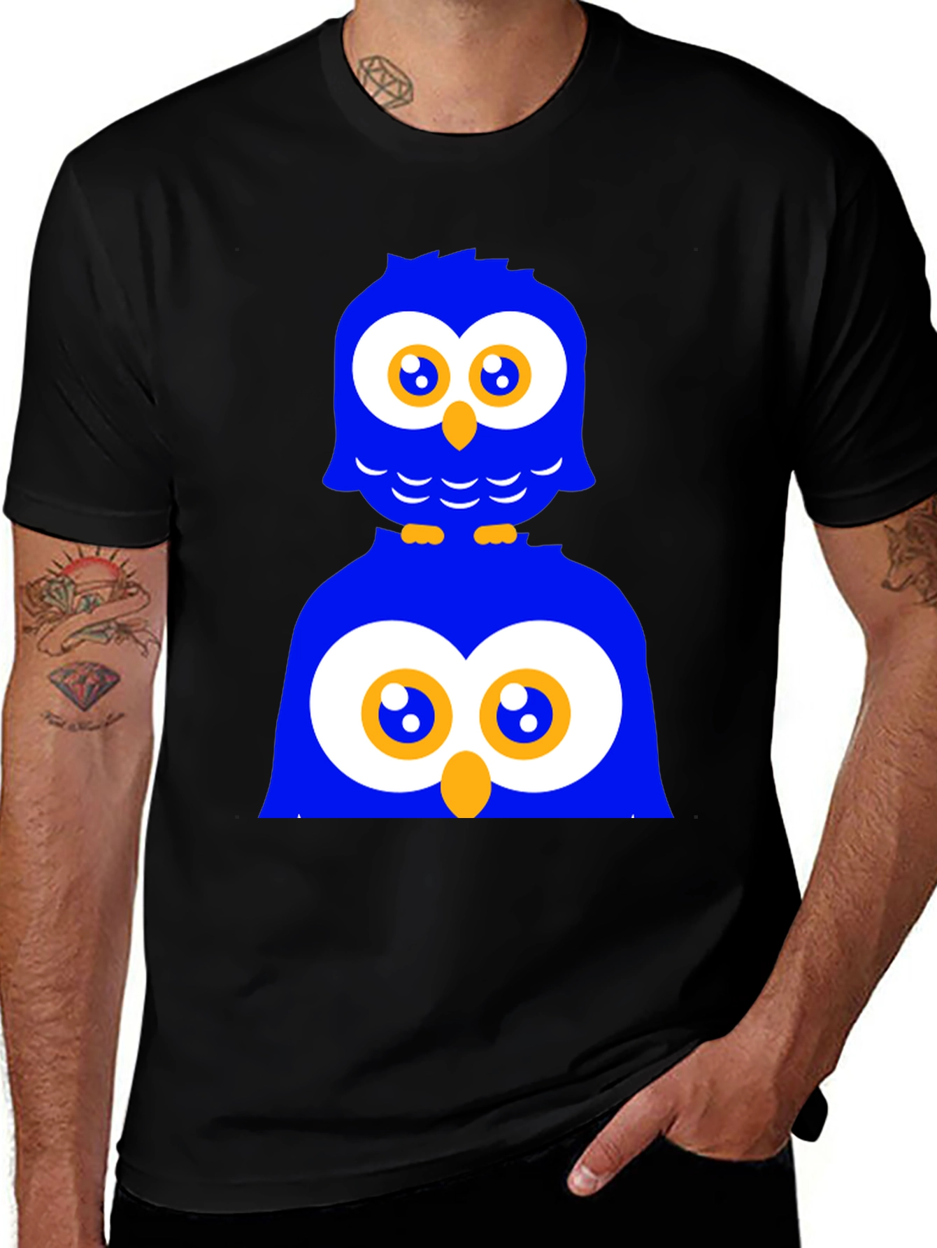 Funny Owl Graphic Print Black T-Shirt