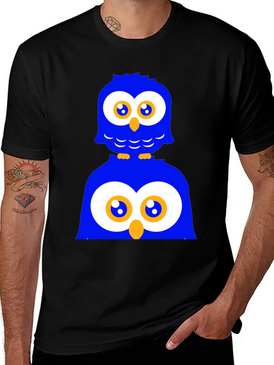 Funny Owl Graphic Print Black T-Shirt
