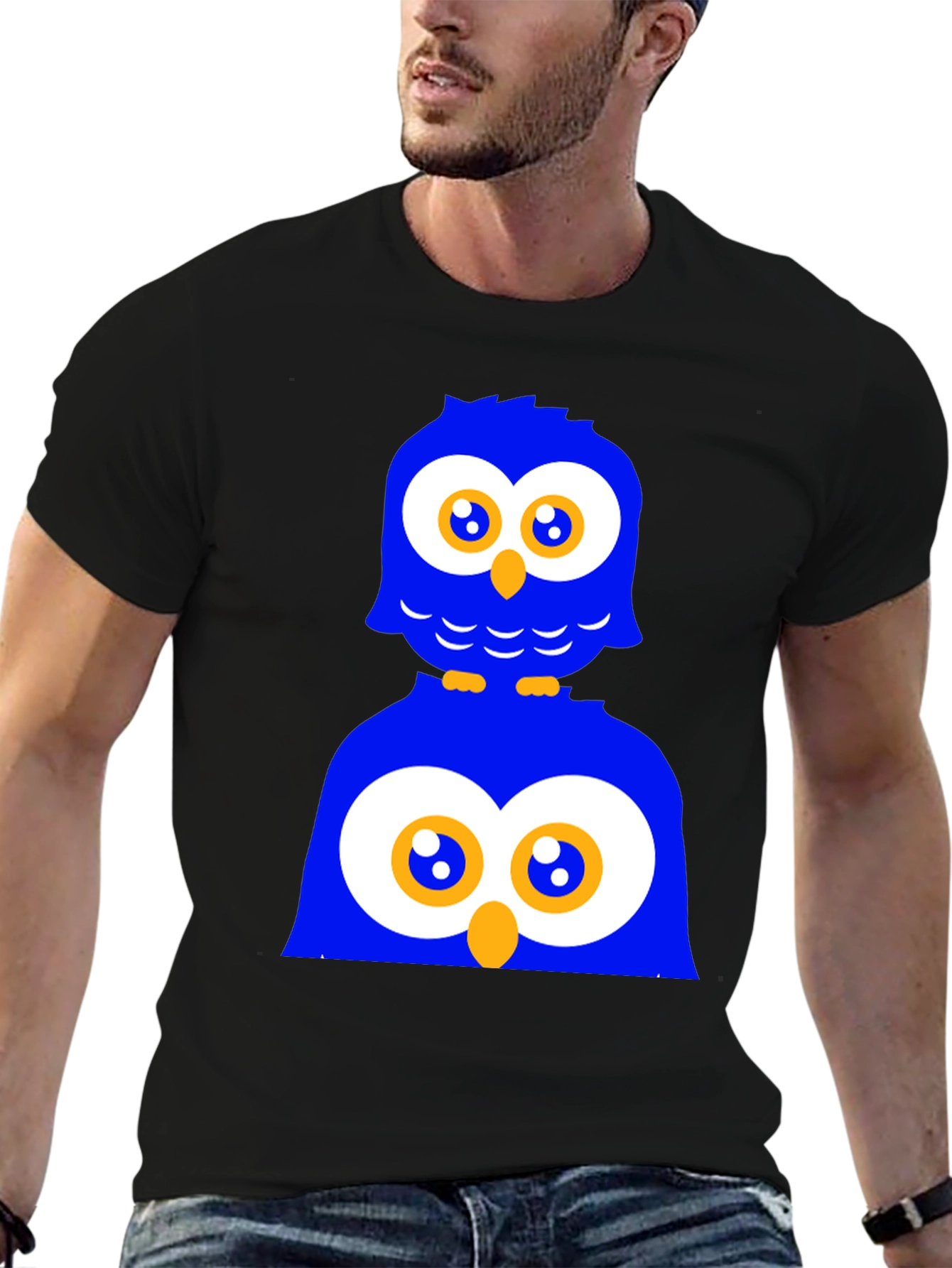 Funny Owl Graphic Print Black T-Shirt